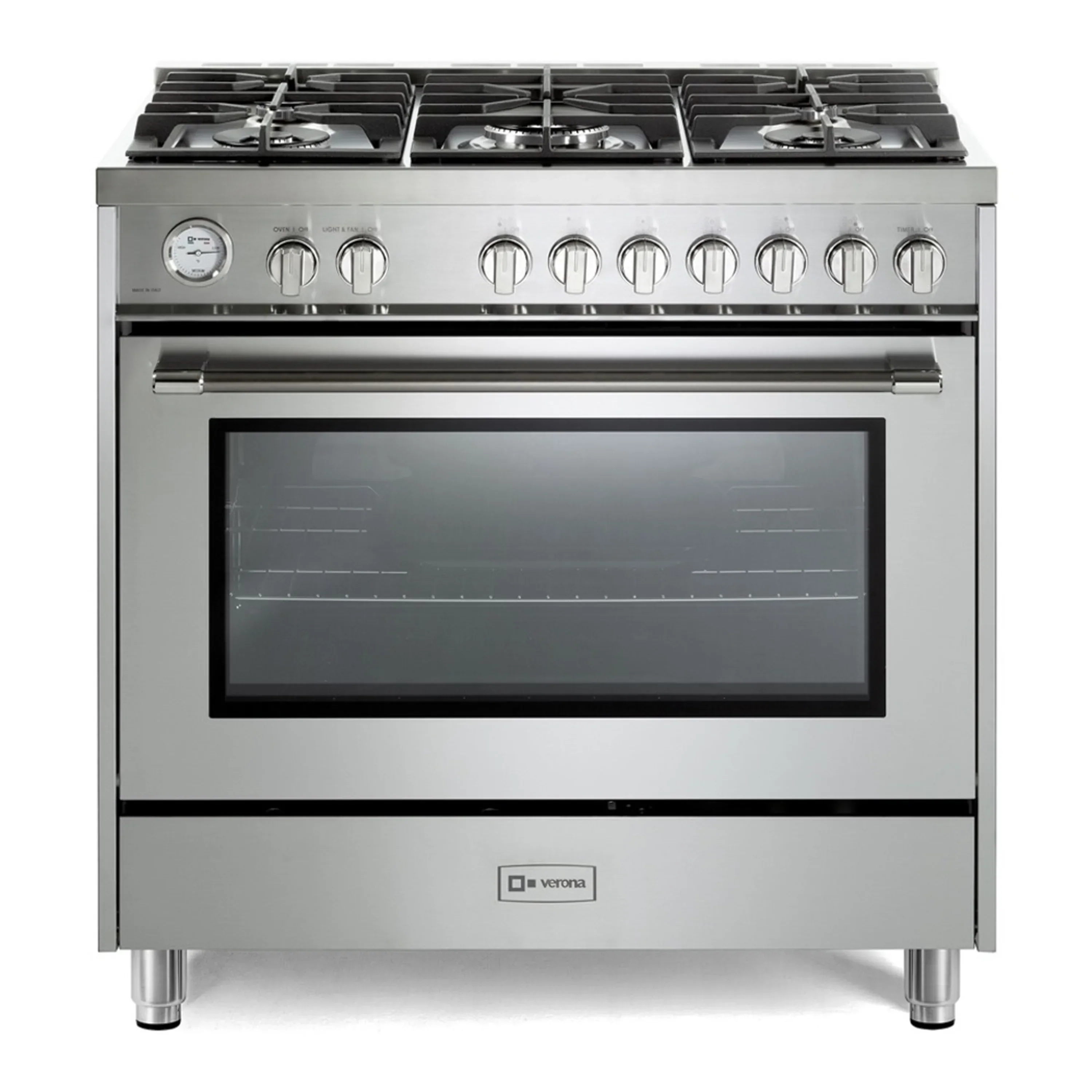 Verona 2-Piece Appliance Package - 36-Inch Gas Range with 5 Sealed Burners and Wall Mount Range Hood in Stainless Steel - Image 2