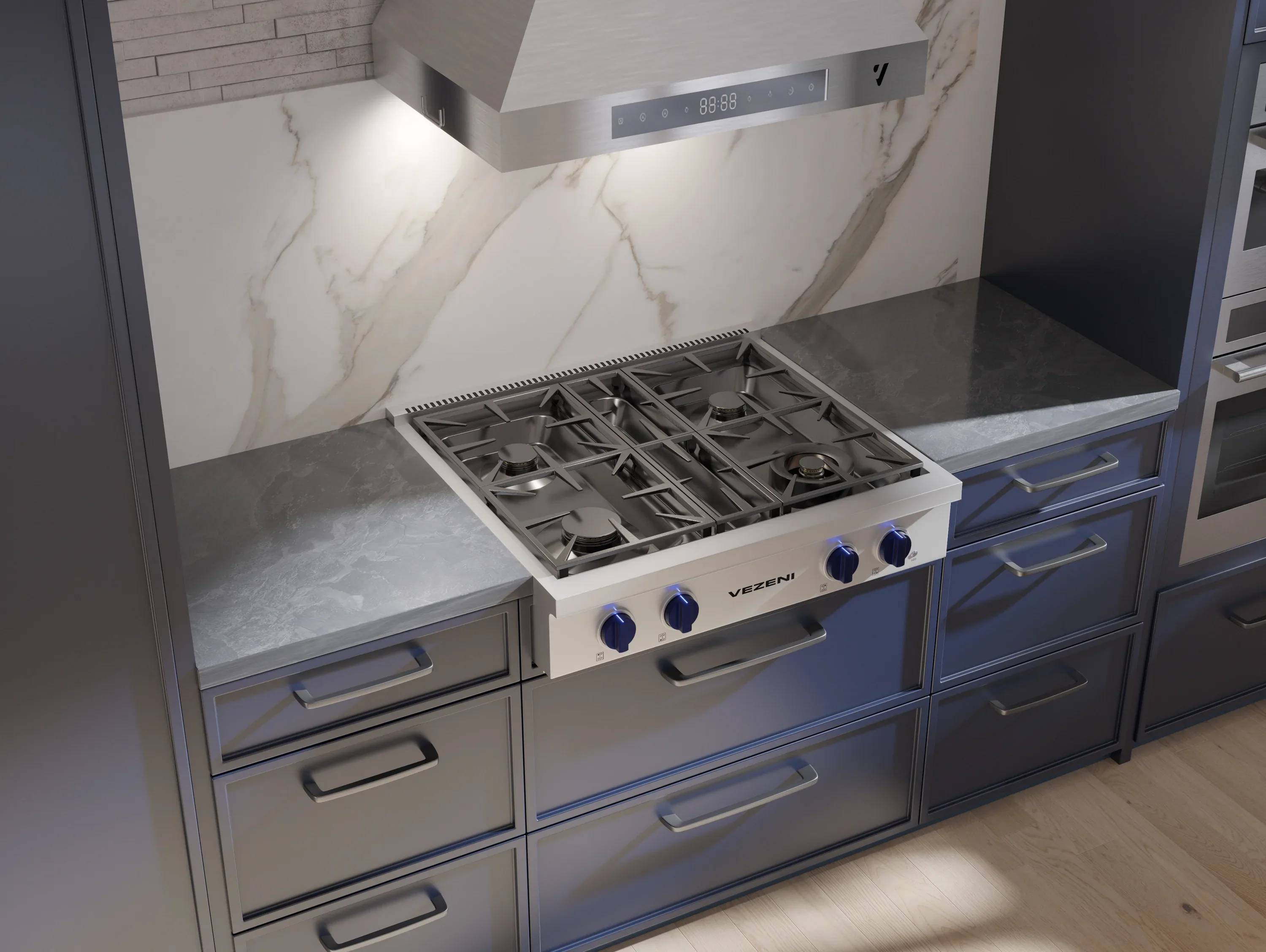 Vezeni 30-Inch Gas Rangetop in Stainless Steel with Blue Accents (VCN3005-BL) - Image 2