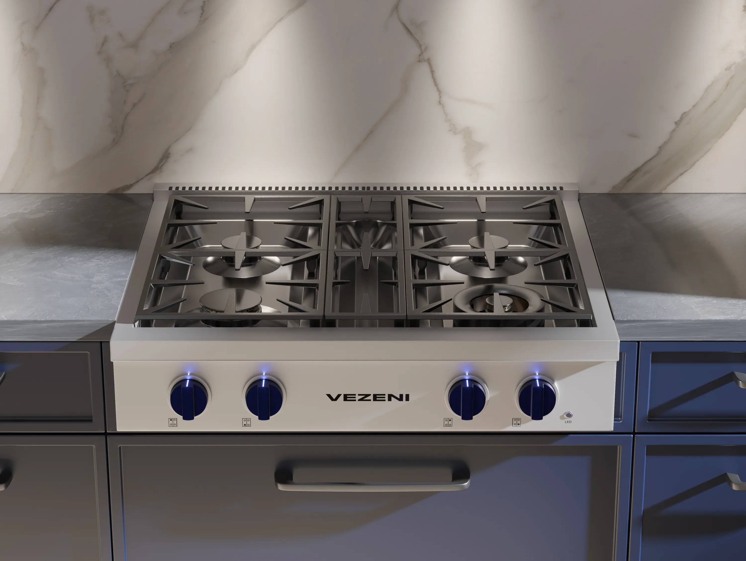 Vezeni 30-Inch Gas Rangetop in Stainless Steel with Blue Accents (VCN3005-BL) - Image 3