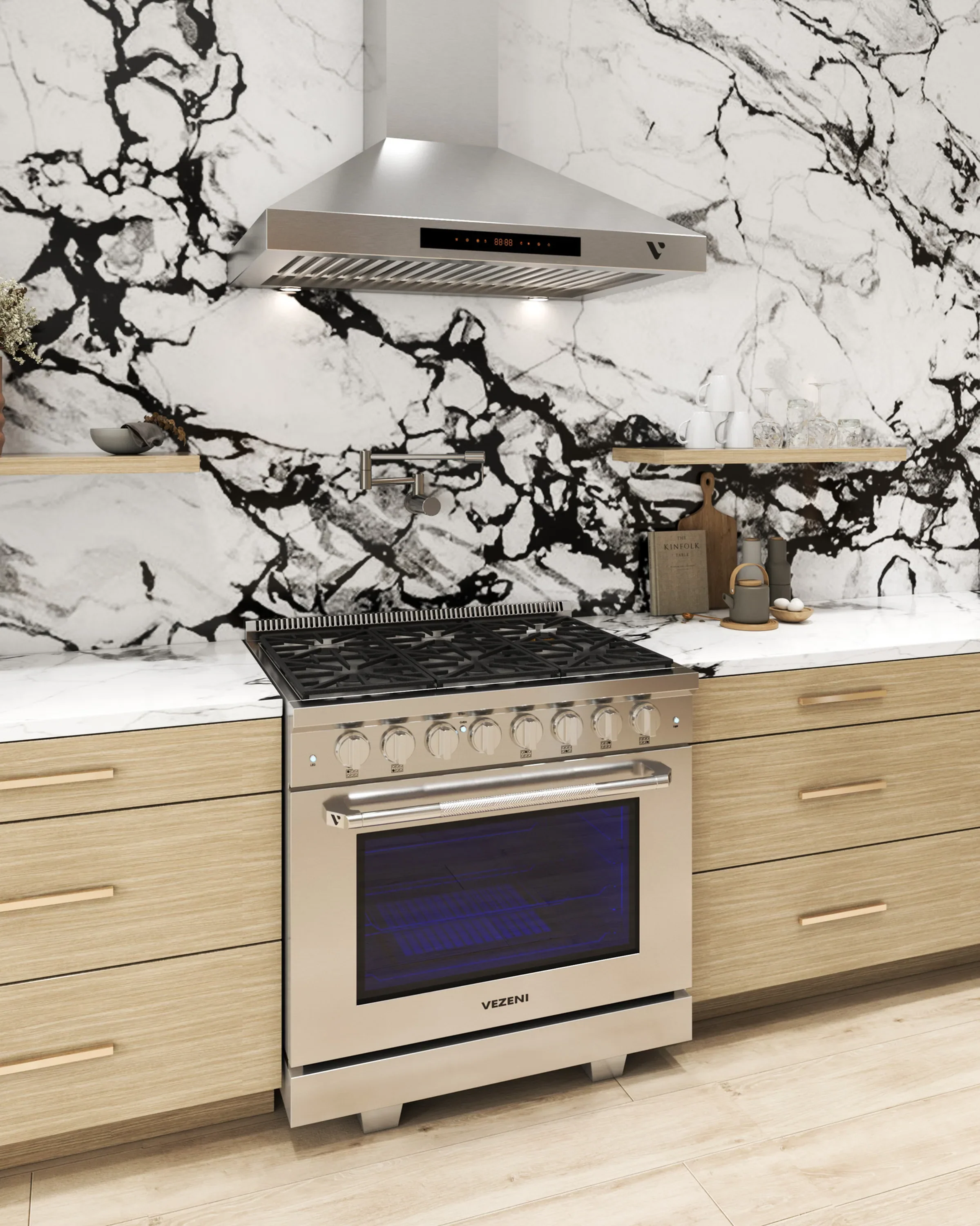 Vezeni 30-Inch Randolph Gas Range in Stainless Steel with Blue Accents (VRN3005-BL) - Image 5