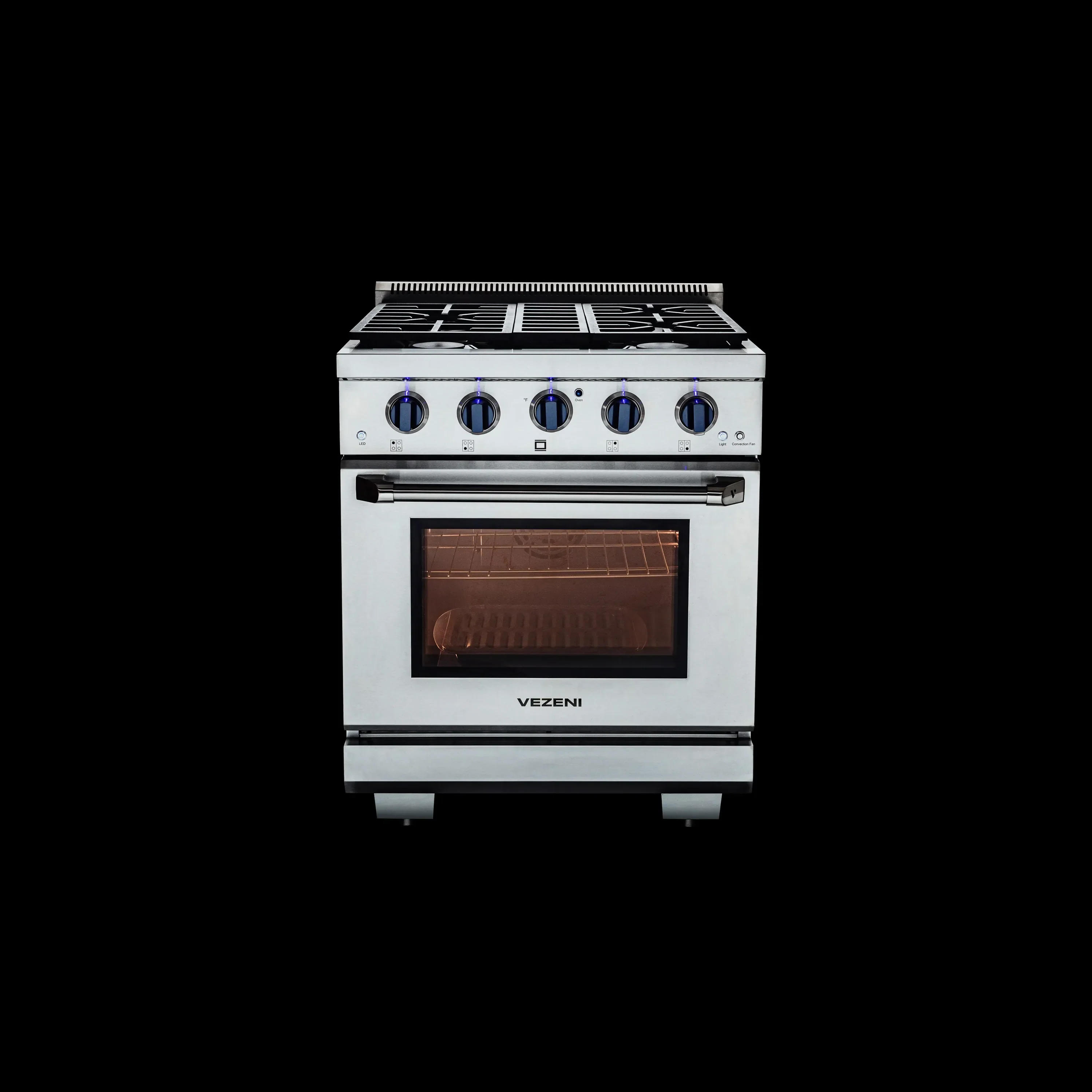 Vezeni 30-Inch Randolph Gas Range in Stainless Steel with Blue Accents (VRN3005-BL) - Image 7