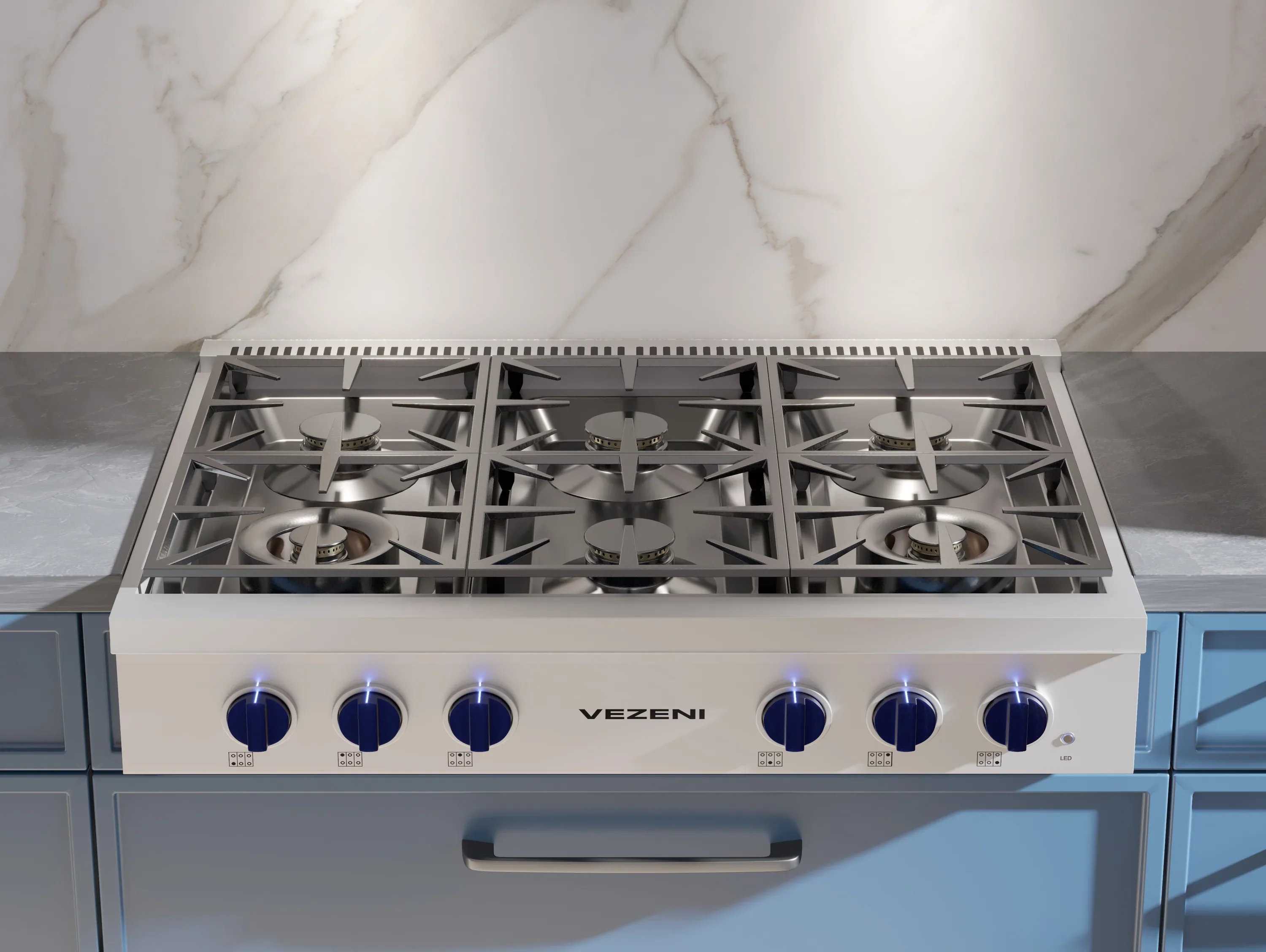 Vezeni 36-Inch Gas Rangetop in Stainless Steel with Blue Accents (VCN3603-BL) - Image 2