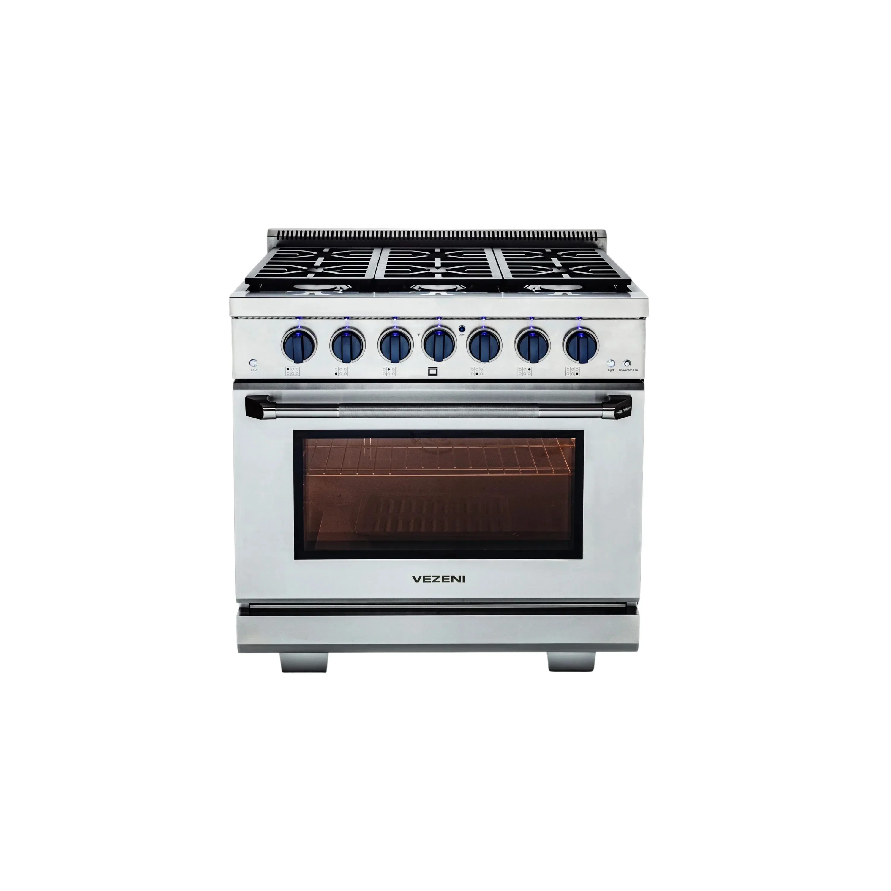 Vezeni 36-Inch Randolph Gas Range in Stainless Steel with Blue Accents (VRN3601-BL) - Image 3