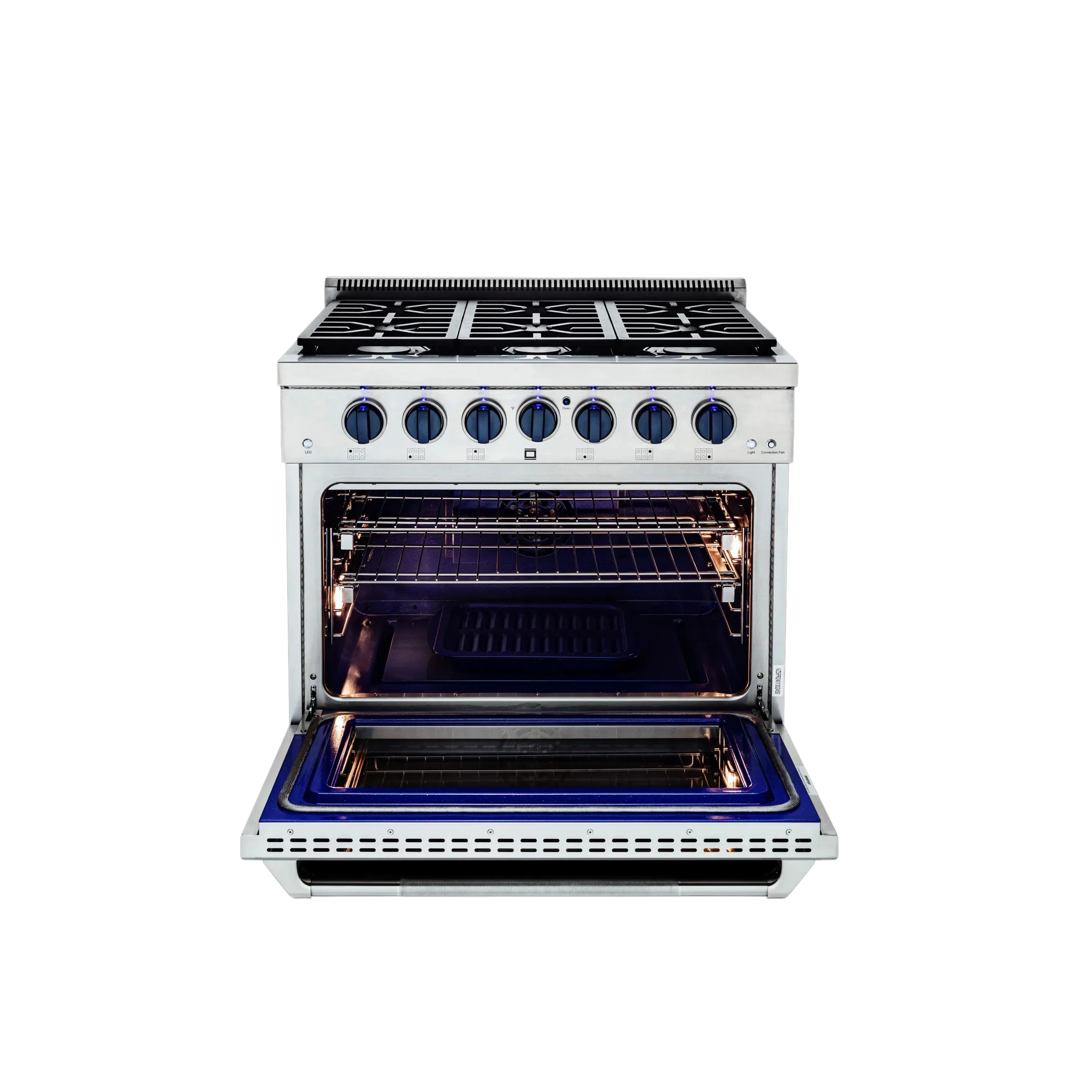 Vezeni 36-Inch Randolph Gas Range in Stainless Steel with Blue Accents (VRN3601-BL) - Image 4