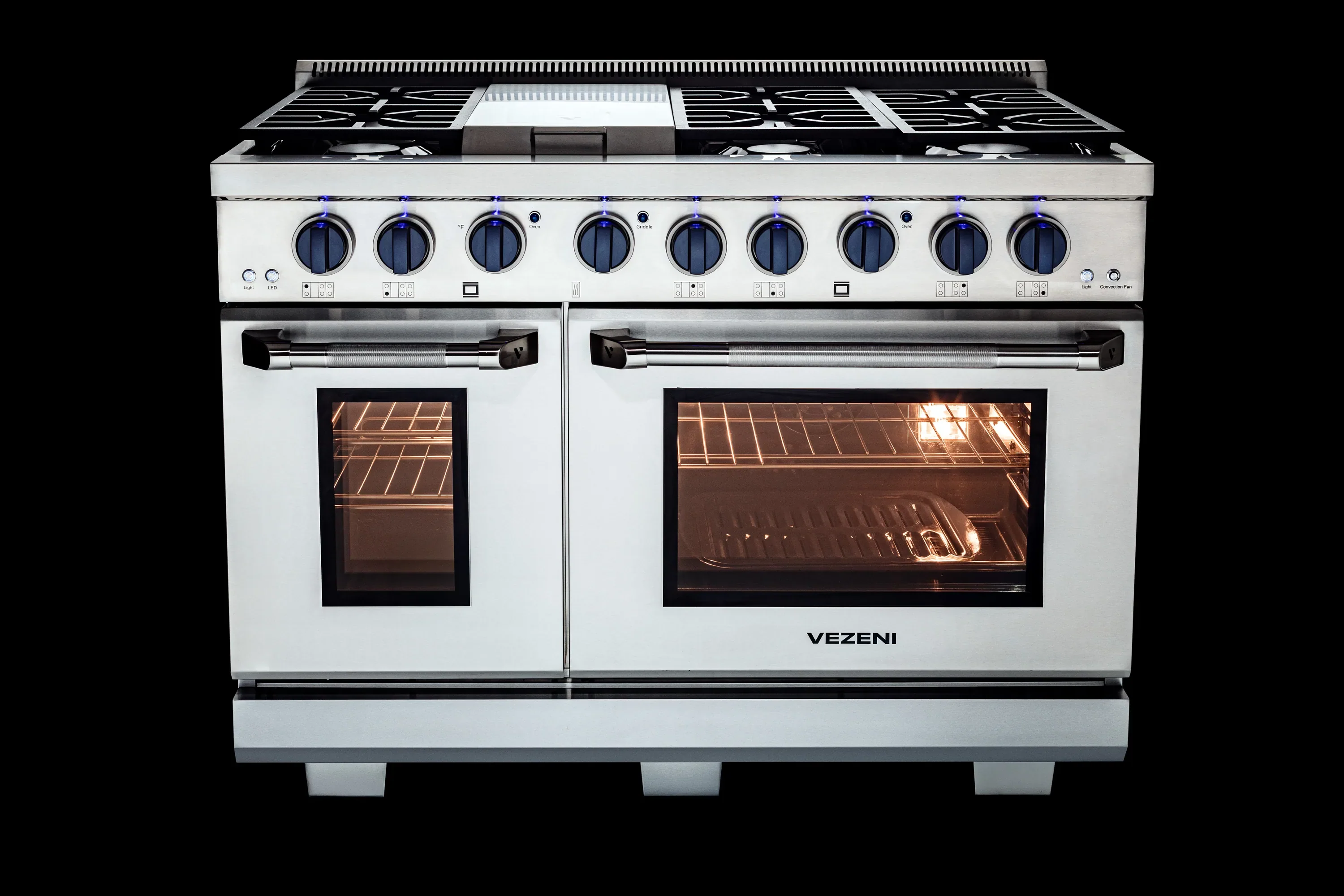 Vezeni 48-Inch Randolph Gas Range in Stainless Steel with Blue Accents (VRN4802-BL) - Image 6