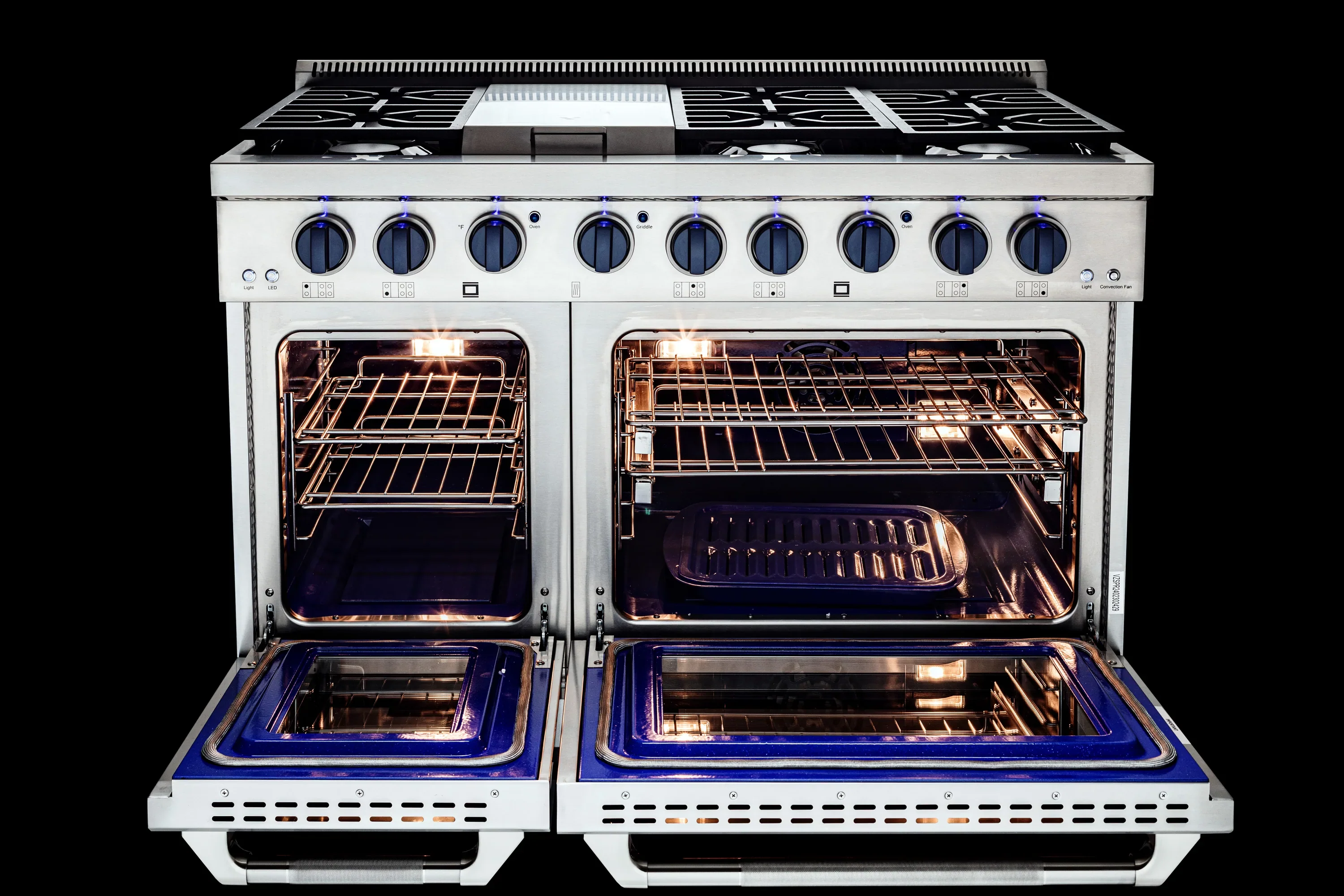 Vezeni 48-Inch Randolph Gas Range in Stainless Steel with Blue Accents (VRN4802-BL) - Image 7