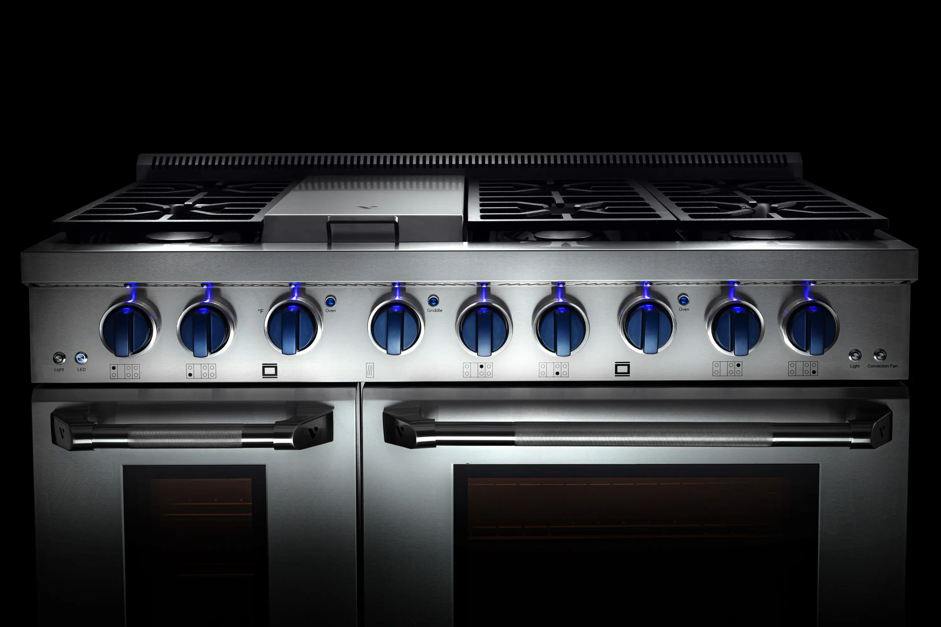 Vezeni 48-Inch Randolph Gas Range in Stainless Steel with Blue Accents (VRN4802-BL) - Image 9
