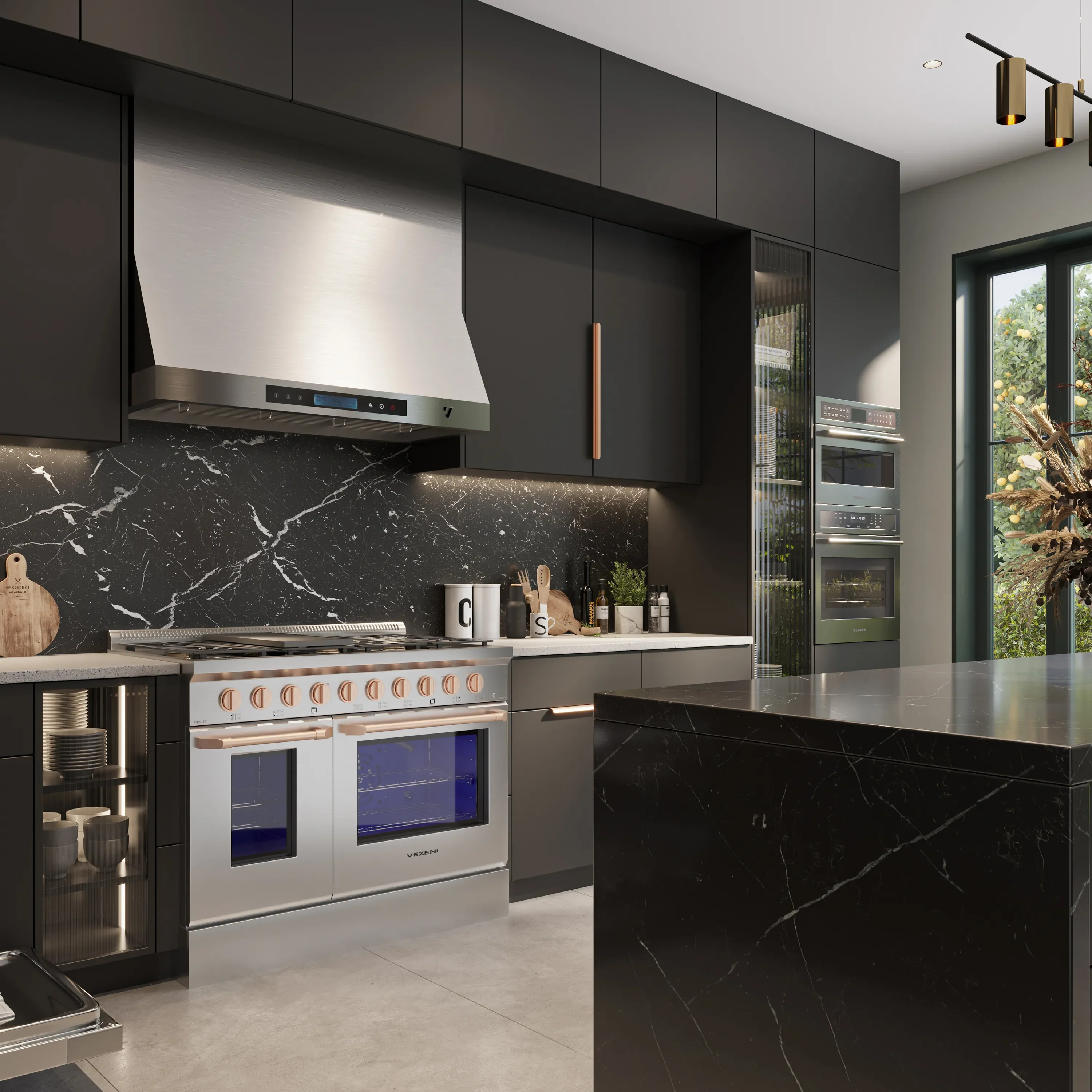 Vezeni 48-Inch Reminiscia Gas Range in Stainless Steel with Rose Gold Accents (VRN4808-CG) - Image 2