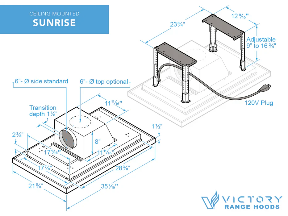 Victory 600 CFM Ceiling Mount Range Hood with Remote (Sunrise) - Image 7
