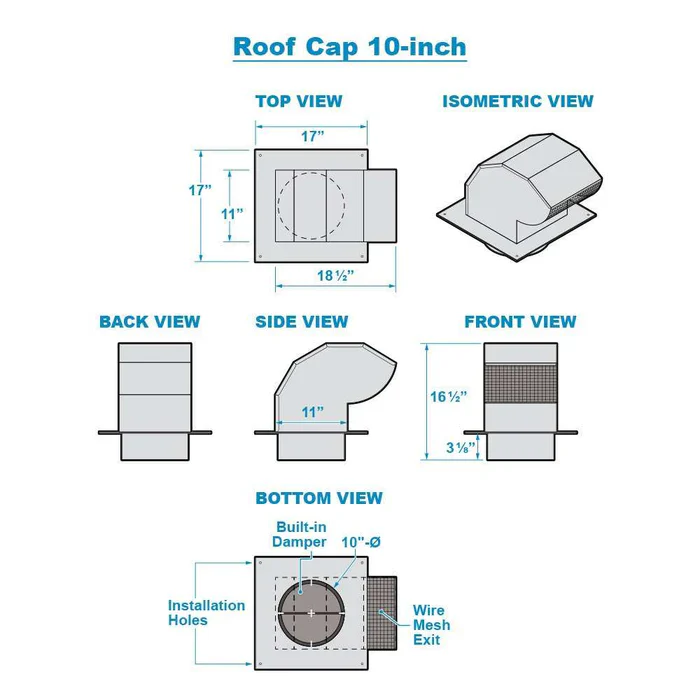 Victory Galvanized Steel Roof Cap - 10" Duct (10RC) - Image 2