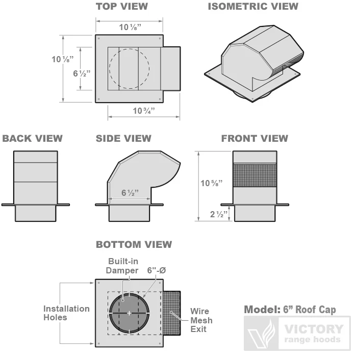 Victory Galvanized Steel Roof Cap - 6" Duct (6RC) - Image 2