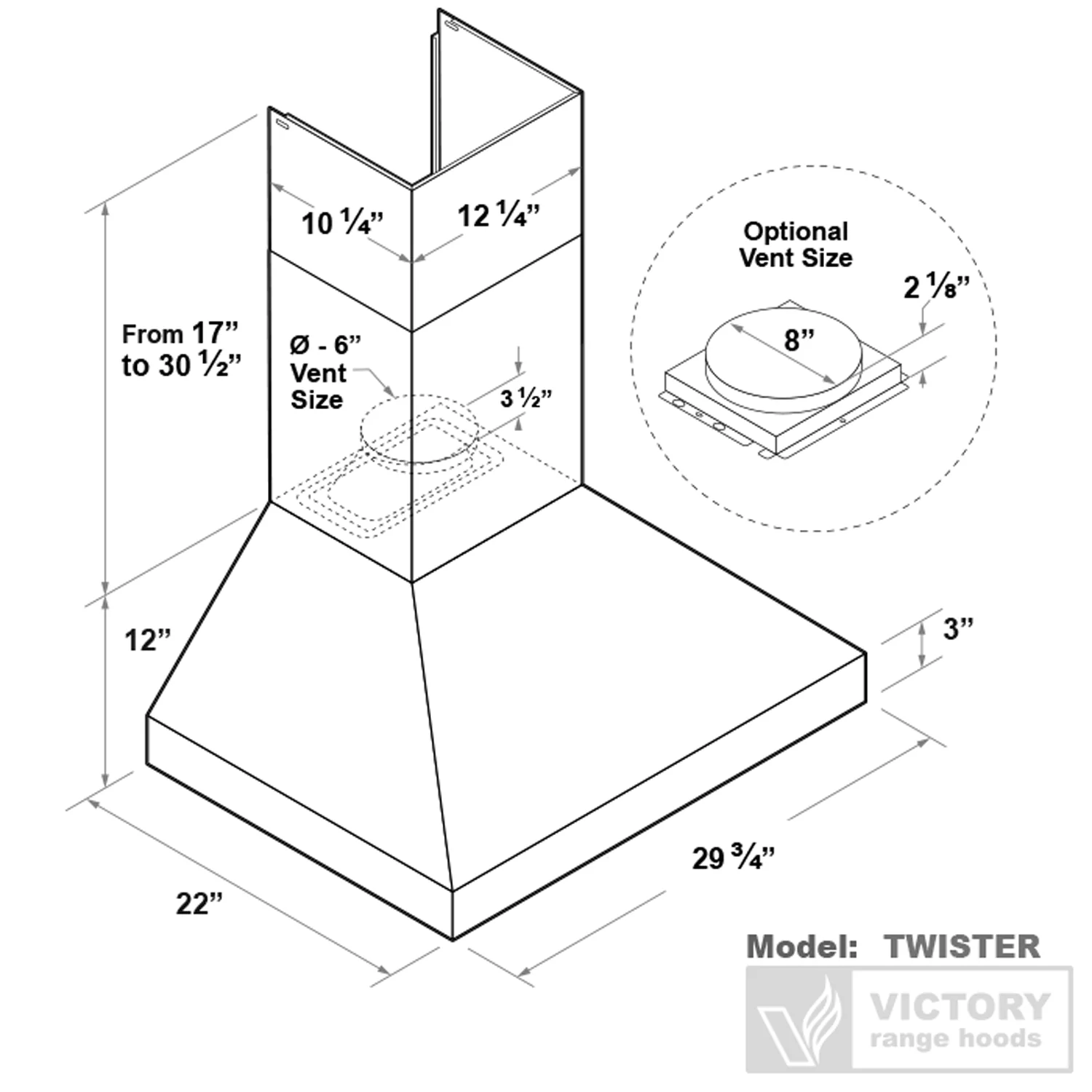 Victory Twister 30-Inch 750 CFM Wall Mount Range Hood in Stainless Steel (Twister-30) - Image 9