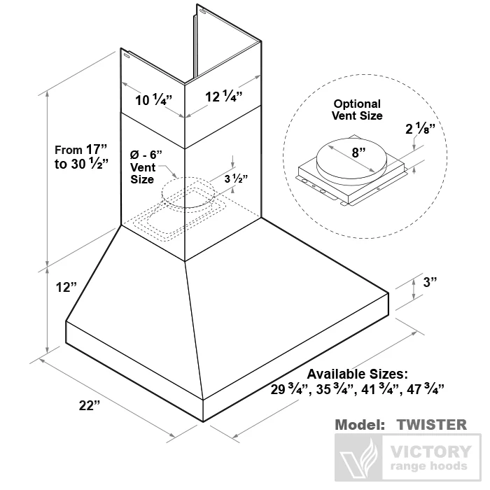 Victory Twister 36-Inch 750 CFM Wall Mount Range Hood in Stainless Steel (Twister-36) - Image 10
