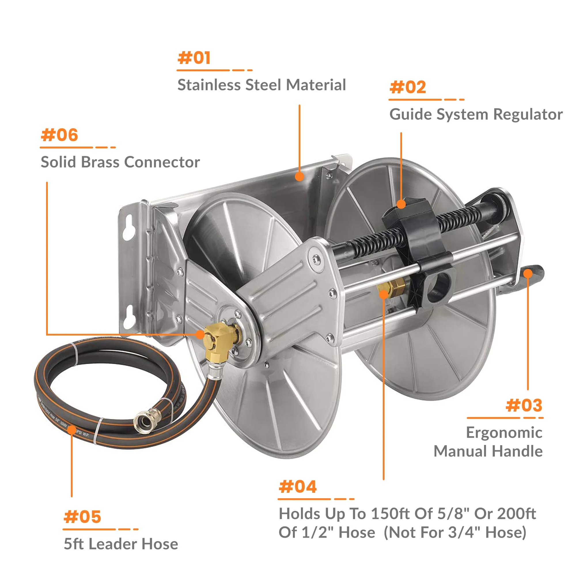 Giraffe Tools Wall Mounted Heavy Duty Hose Reel in Stainless Steel - Image 8