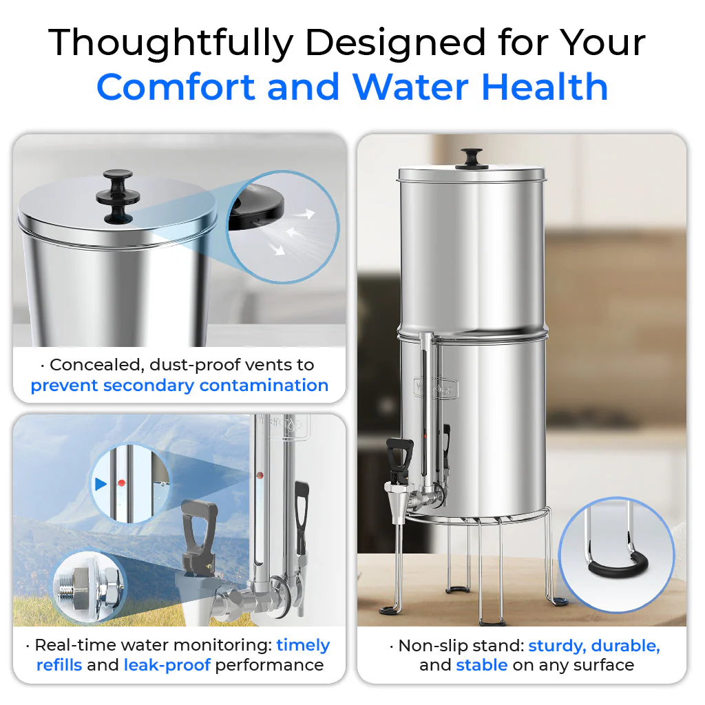 Waterdrop Gravity-fed Water Filter System, NSF/ANSI 42&372 Standard, 2.25G Stainless-Steel System with 2 Filters, Sight Glass Spigot and Stand, Reduces Chlorine and Lead-King Tank Series - Image 10