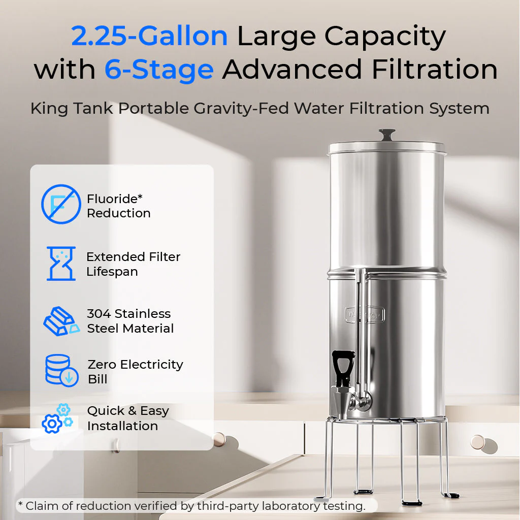 Waterdrop Gravity-fed Water Filter System, NSF/ANSI 42&372 Standard, 2.25G Stainless-Steel System with 2 Filters, Sight Glass Spigot and Stand, Reduces Chlorine and Lead-King Tank Series - Image 4
