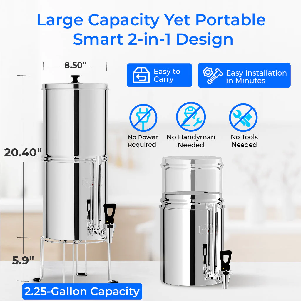Waterdrop Gravity-fed Water Filter System, NSF/ANSI 42&372 Standard, 2.25G Stainless-Steel System with 2 Filters, Sight Glass Spigot and Stand, Reduces Chlorine and Lead-King Tank Series - Image 8