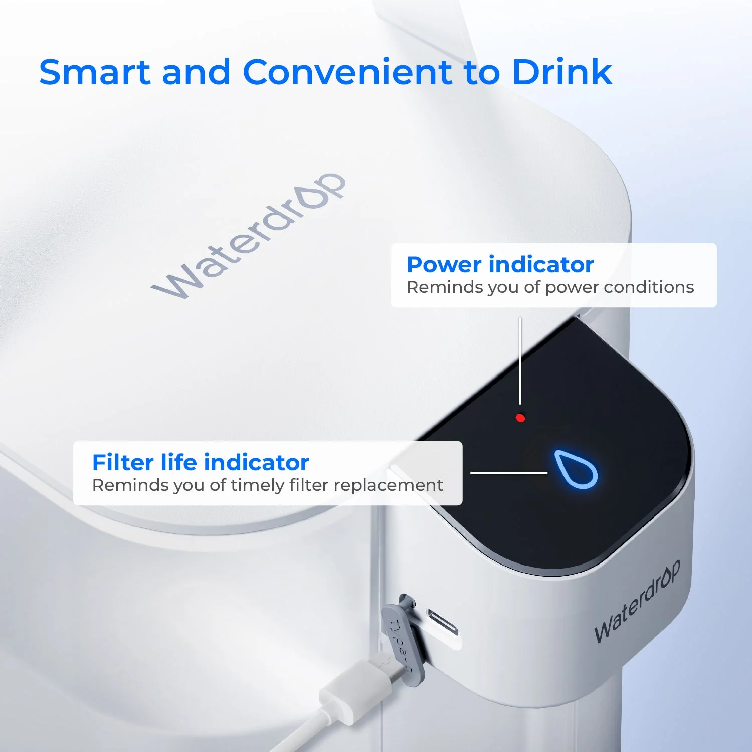 Waterdrop Electric Water Filter Pitcher, Reduce 99.6% of Lead and 45+ Impurities, 200-Gallon Rechargeable Water Dispenser, Instant 15-Cup Countertop System, NSF/ANSI 401&53&42&372, NOT Reduce TDS - Image 5