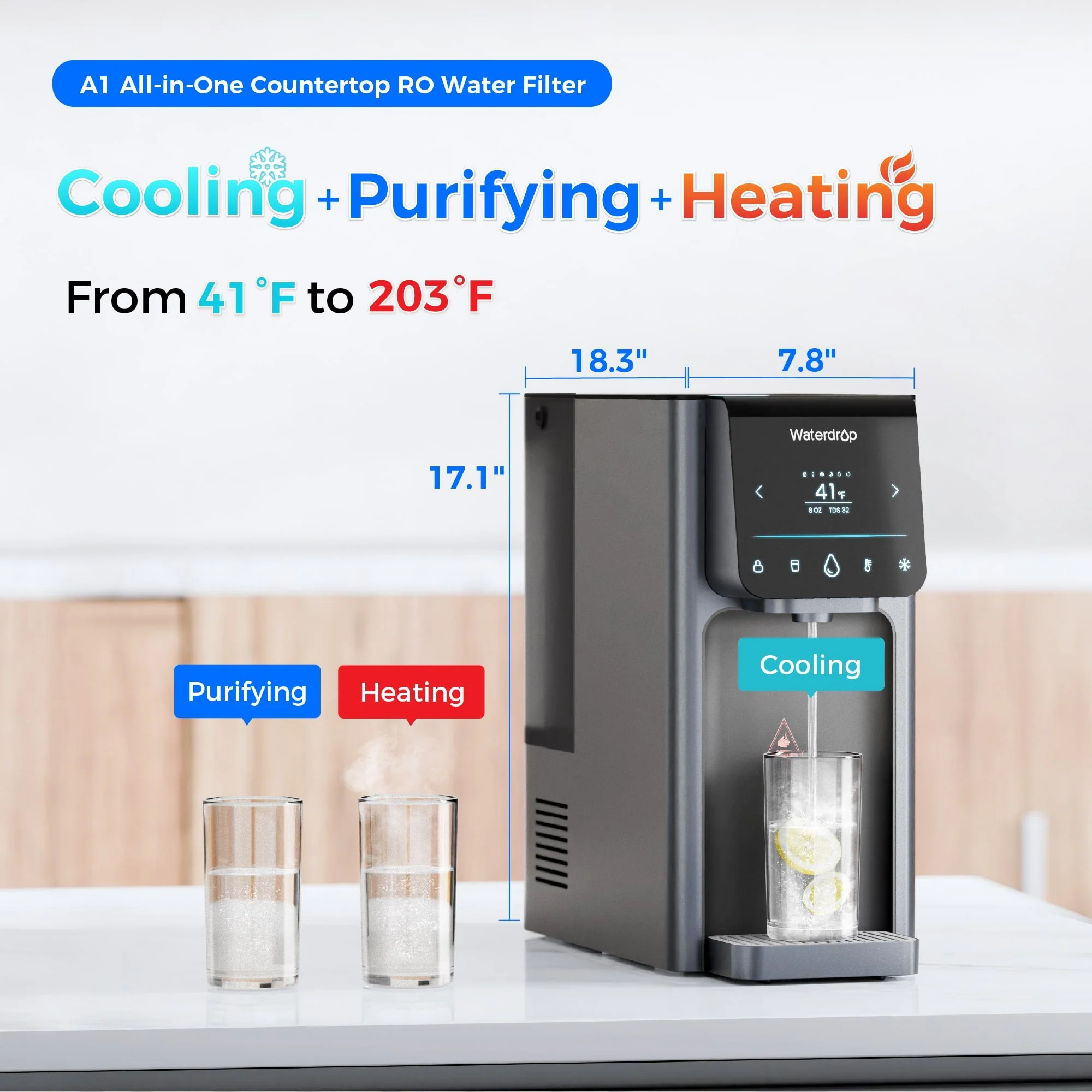 Waterdrop Countertop Reverse Osmosis System, NSF/ANSI 58 & 372 Certified, 7 Stage Filtration, Hot Cold Water Dispenser, RO System with 6 Temperature & 5 Volume Options, BPA Free (WD-A1) - Image 2