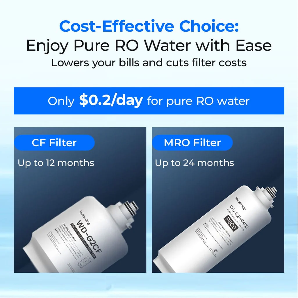 Waterdrop Reverse Osmosis System, 600 GPD Tankless RO Water Filter System, Under Sink RO System, 7 Stage Filtration, 2:1 Pure to Drain, Reduce TDS, FCC Listed, USA Tech (WD-G2P600-W) - Image 8
