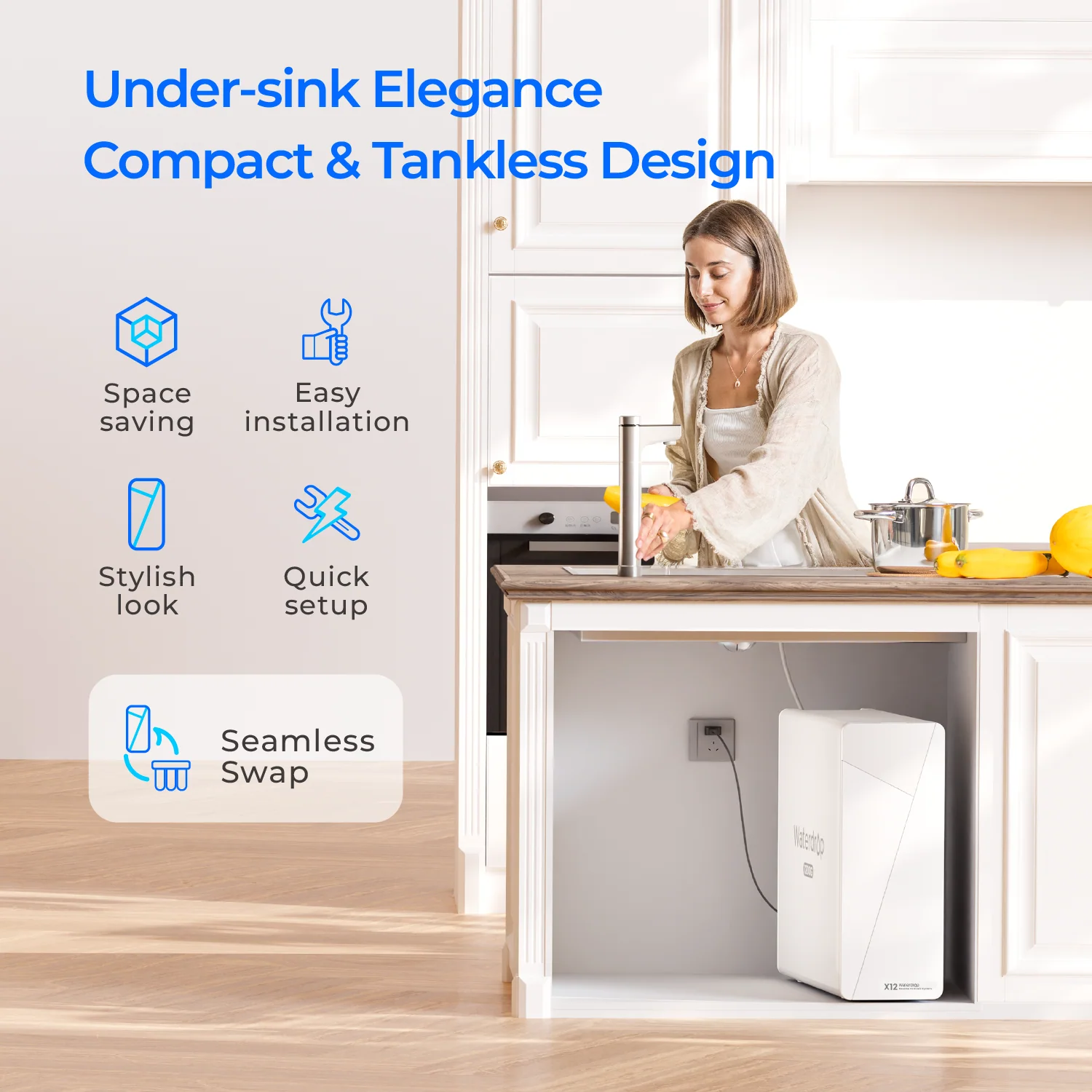 Waterdrop X12-WCS RO Water Filter, NSF/ANSI 42&58&372 Certified, 1200 GPD Undersink Reverse Osmosis System, 10-Stage Filtration, 3:1 Pure to Drain, Smart Faucet, BPA Fre - Image 3
