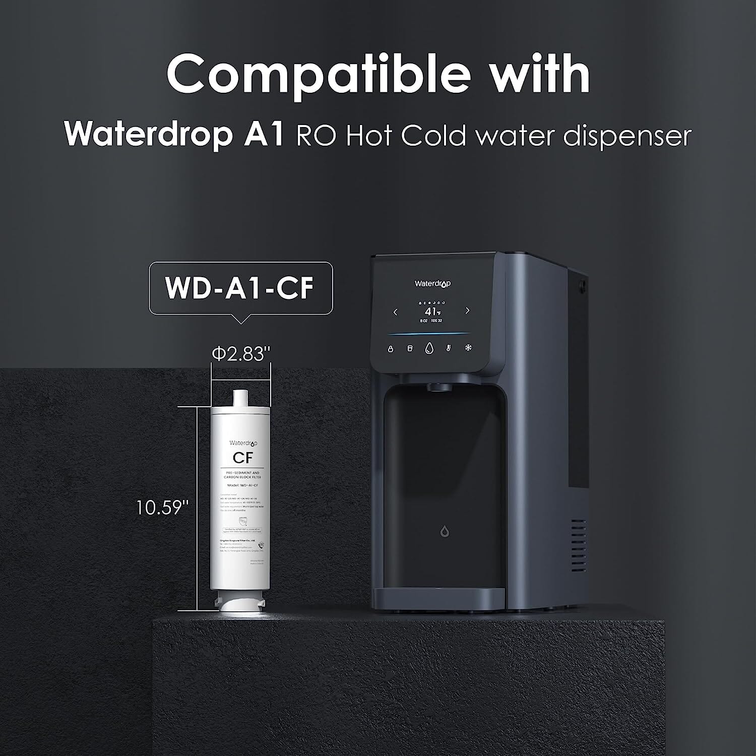 Waterdrop Filter, Replacement for WD-A1 Countertop Reverse Osmosis Hot and Cold Water Dispenser, 6-month Lifetime (WD-A1-CF) - Image 2