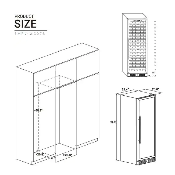Empava 70-Inch Tall 171 Bottles Capacity Wine Cooler in Stainless Steel with Glass Door (EMPV-WC07S) - Image 15