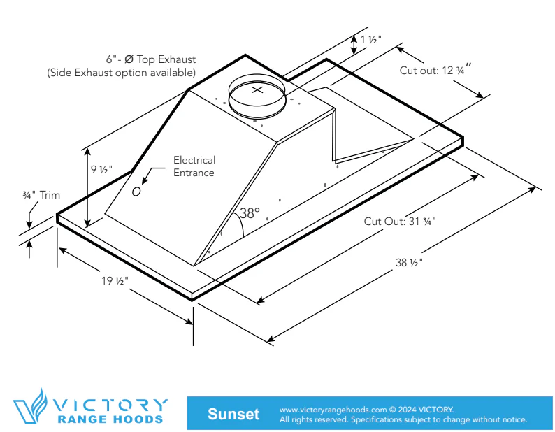 Victory Sunset 38.5-Inch 600 CFM WIRELESS Flush Ceiling Range Hood in Stainless Steel (Sunset-B) - Image 10