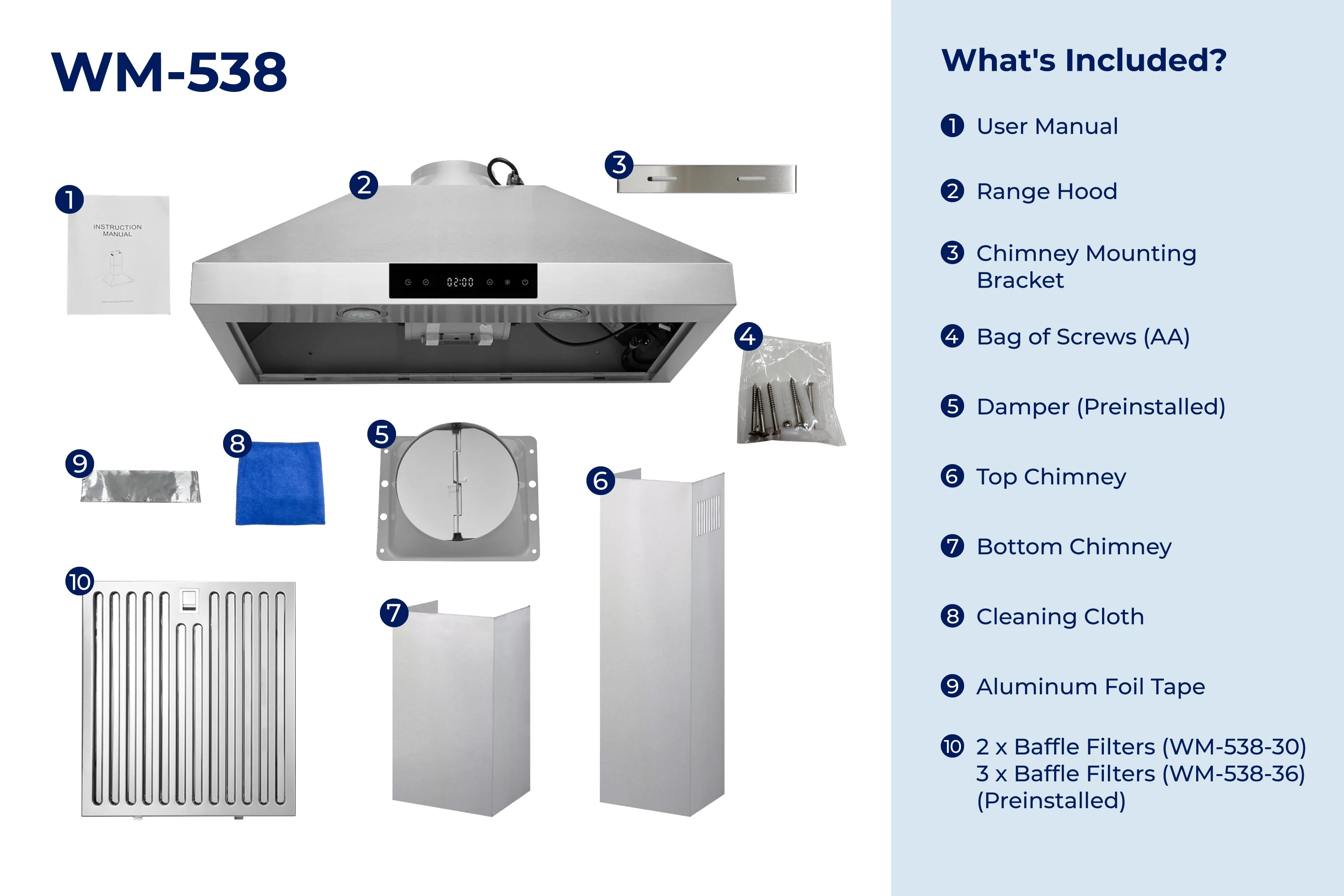 Hauslane Wall Mount Touch Control Range Hood with Stainless Steel Filters in Stainless Steel (WM-538SS) - Image 32