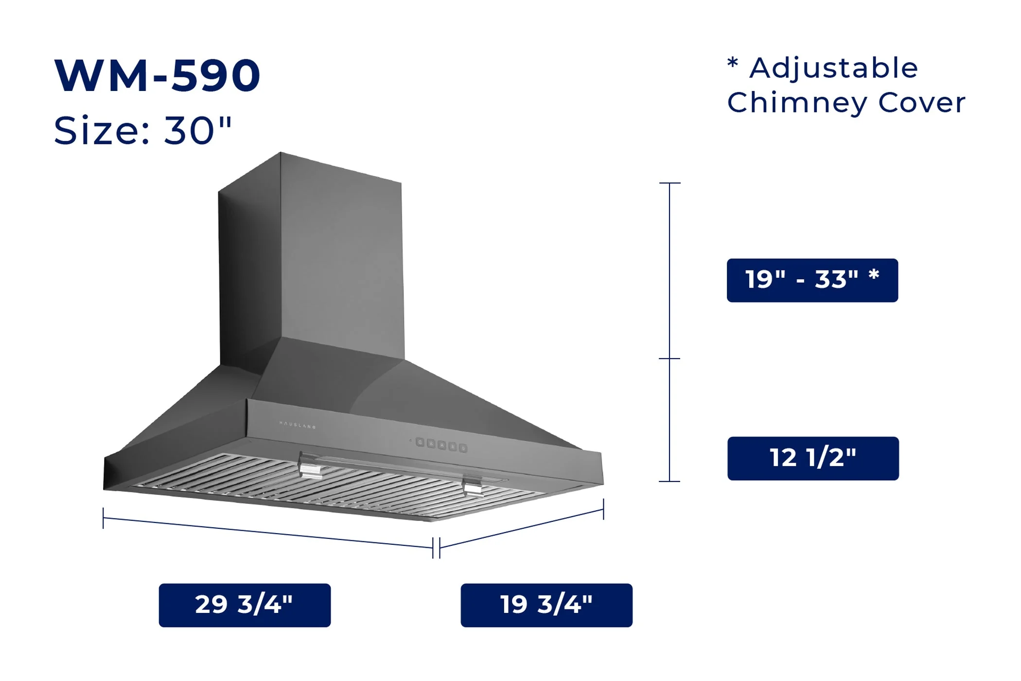 Hauslane 30-Inch Wall Mount Range Hood with Stainless Steel Filters in Black Stainless Steel (WM-590BSS-30) - Image 8