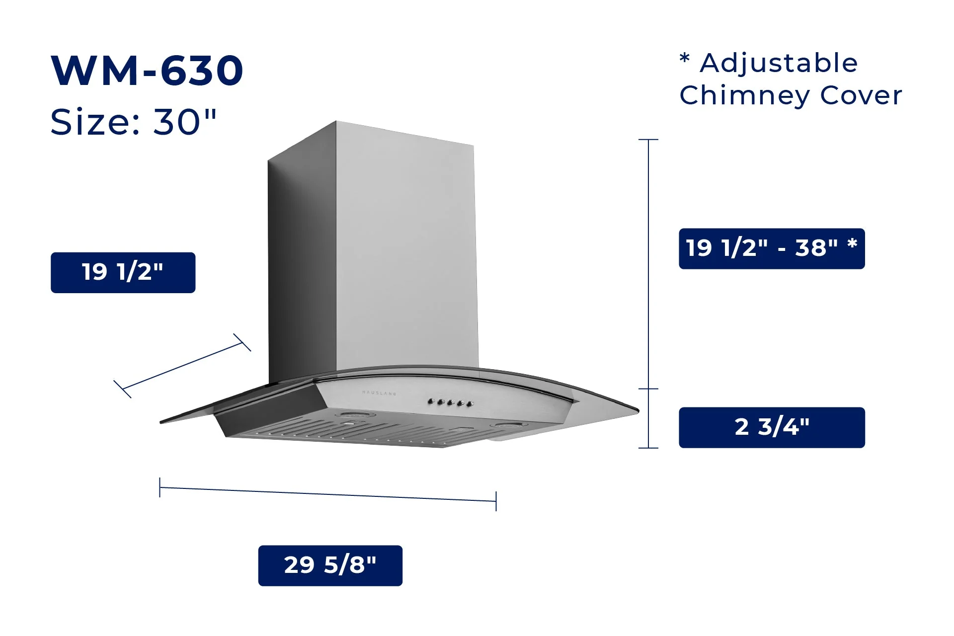 Hauslane Wall Mount Range Hood with Tempered Glass in Stainless Steel (WM-630SS) - Image 8