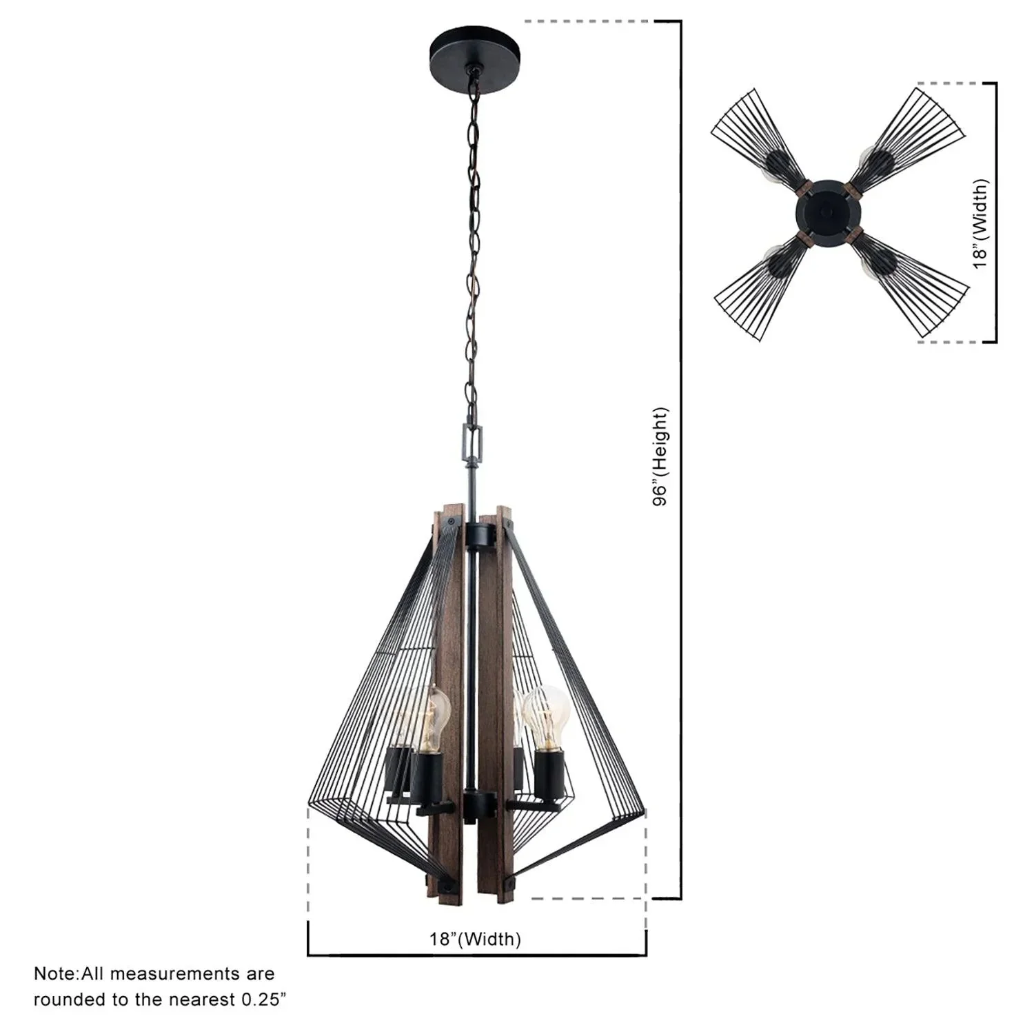 Parrot Uncle Zenith 4-Light Black & Wood Dimmable Island Pendant Light (ZE104BLK) - Image 10
