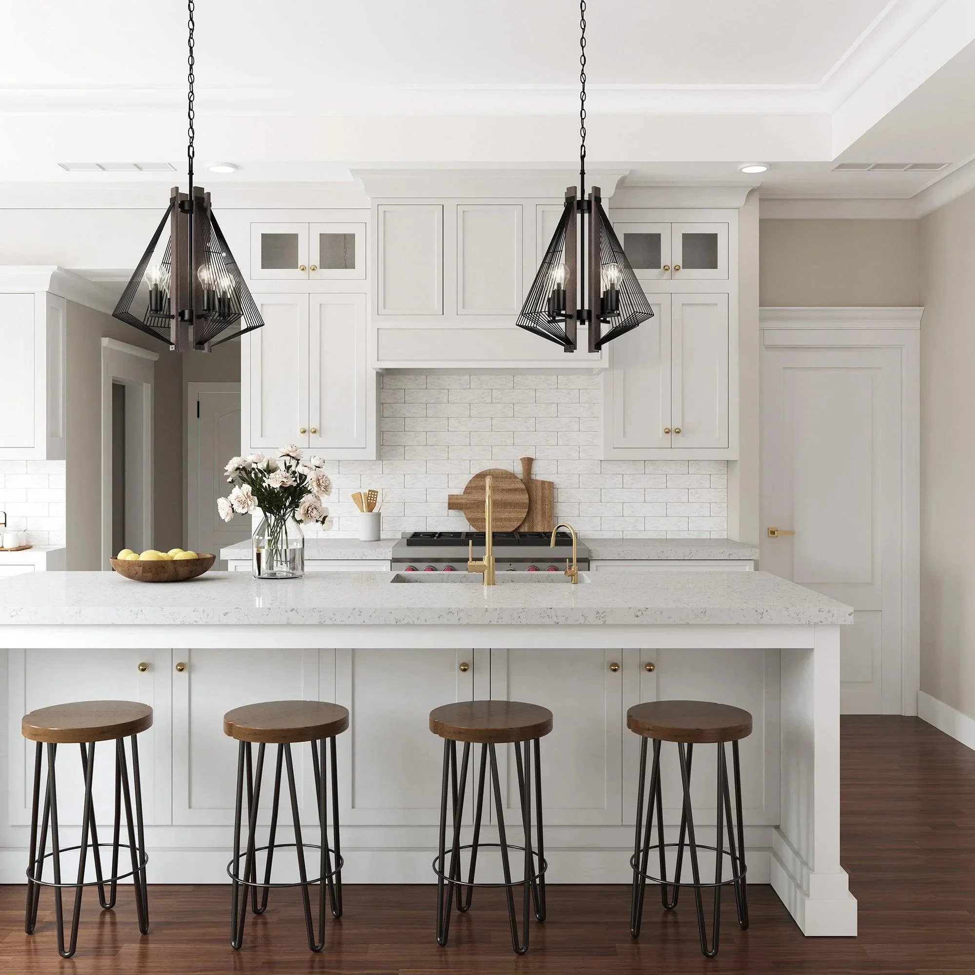 Parrot Uncle Zenith 4-Light Black & Wood Dimmable Island Pendant Light (ZE104BLK) - Image 2