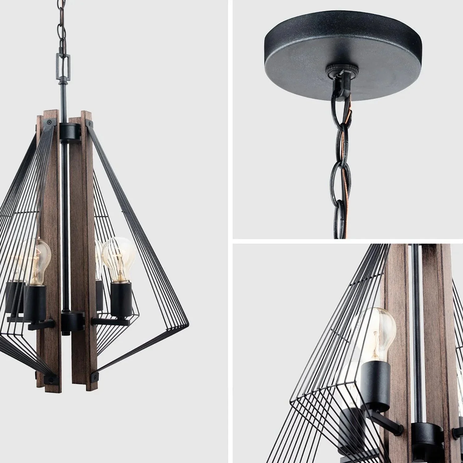 Parrot Uncle Zenith 4-Light Black & Wood Dimmable Island Pendant Light (ZE104BLK) - Image 4