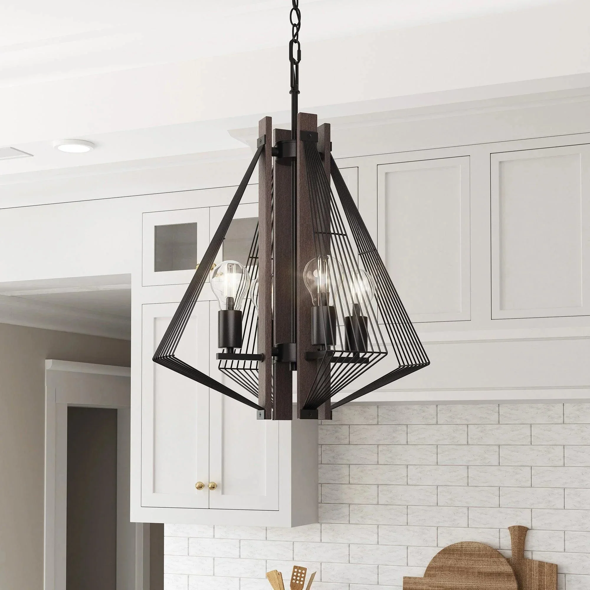 Parrot Uncle Zenith 4-Light Black & Wood Dimmable Island Pendant Light (ZE104BLK) - Image 5
