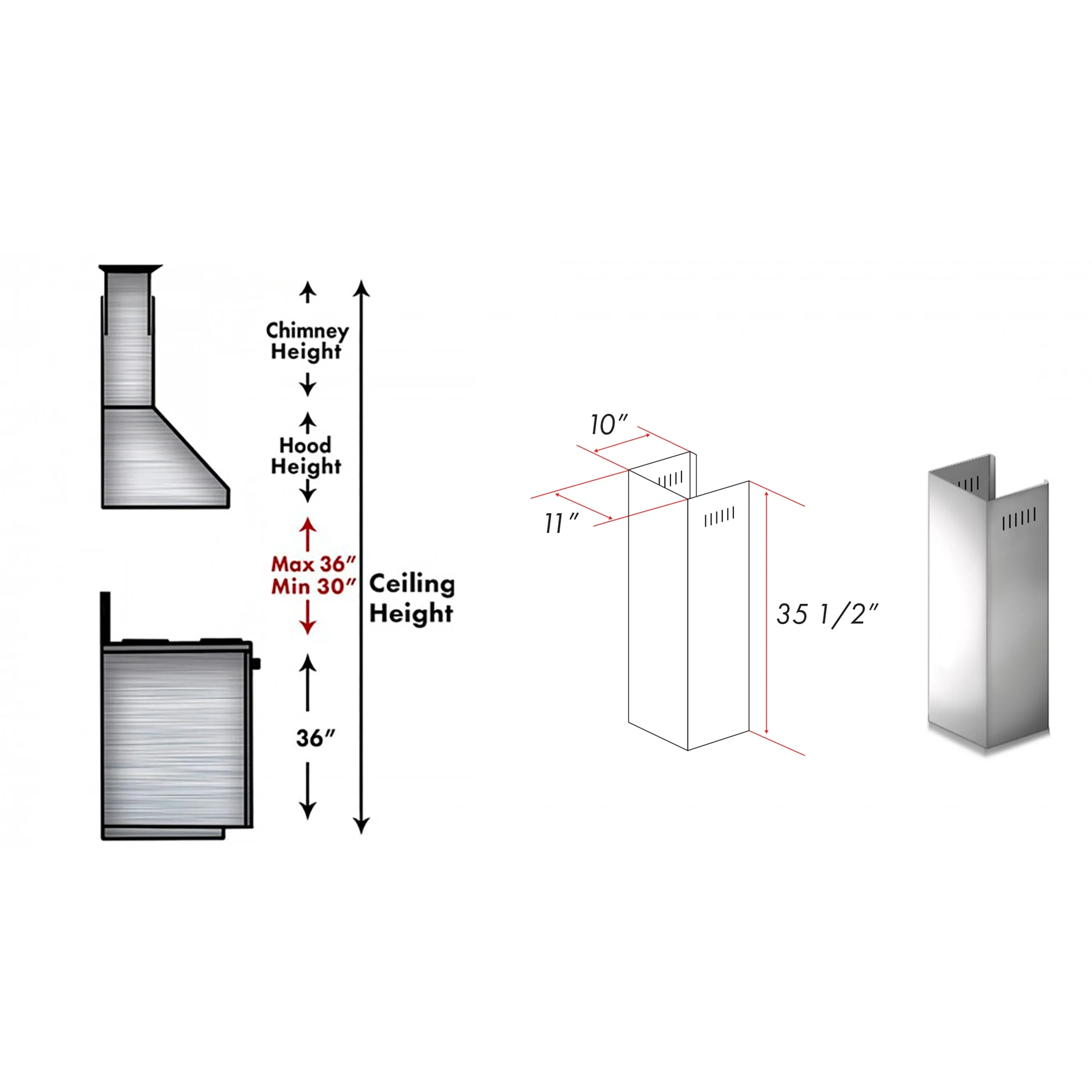 ZLINE 1-Piece 36-Inch Chimney Extension for 9 Ft. to 10 Ft. Ceiling in Stainless Steel (1PCEXT-ALP70WL) - Image 2