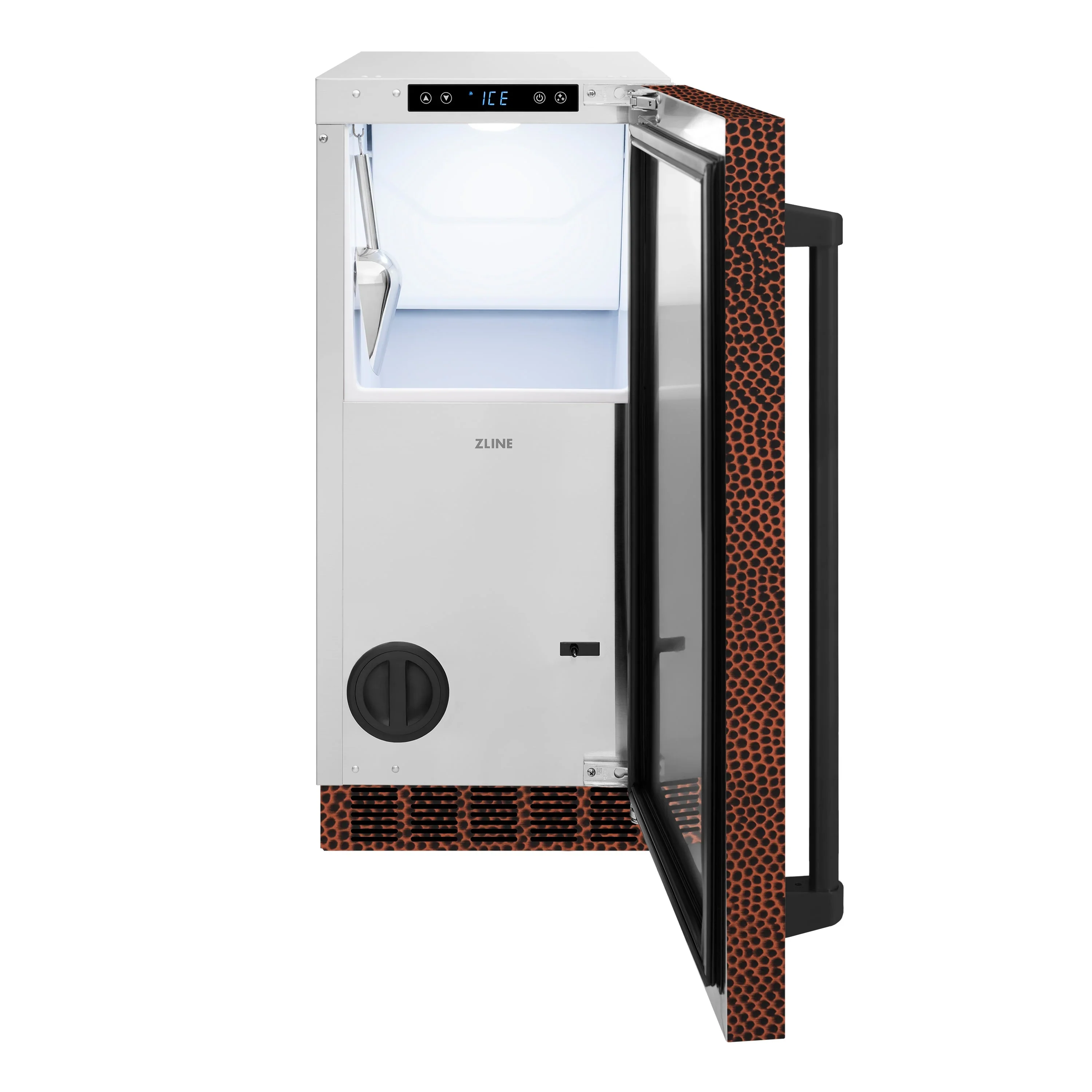ZLINE 15-Inch Touchstone Clear Cube Ice Maker with Drain Pump and Hand Hammered Copper Door (ICCD-HH-15) - Image 3