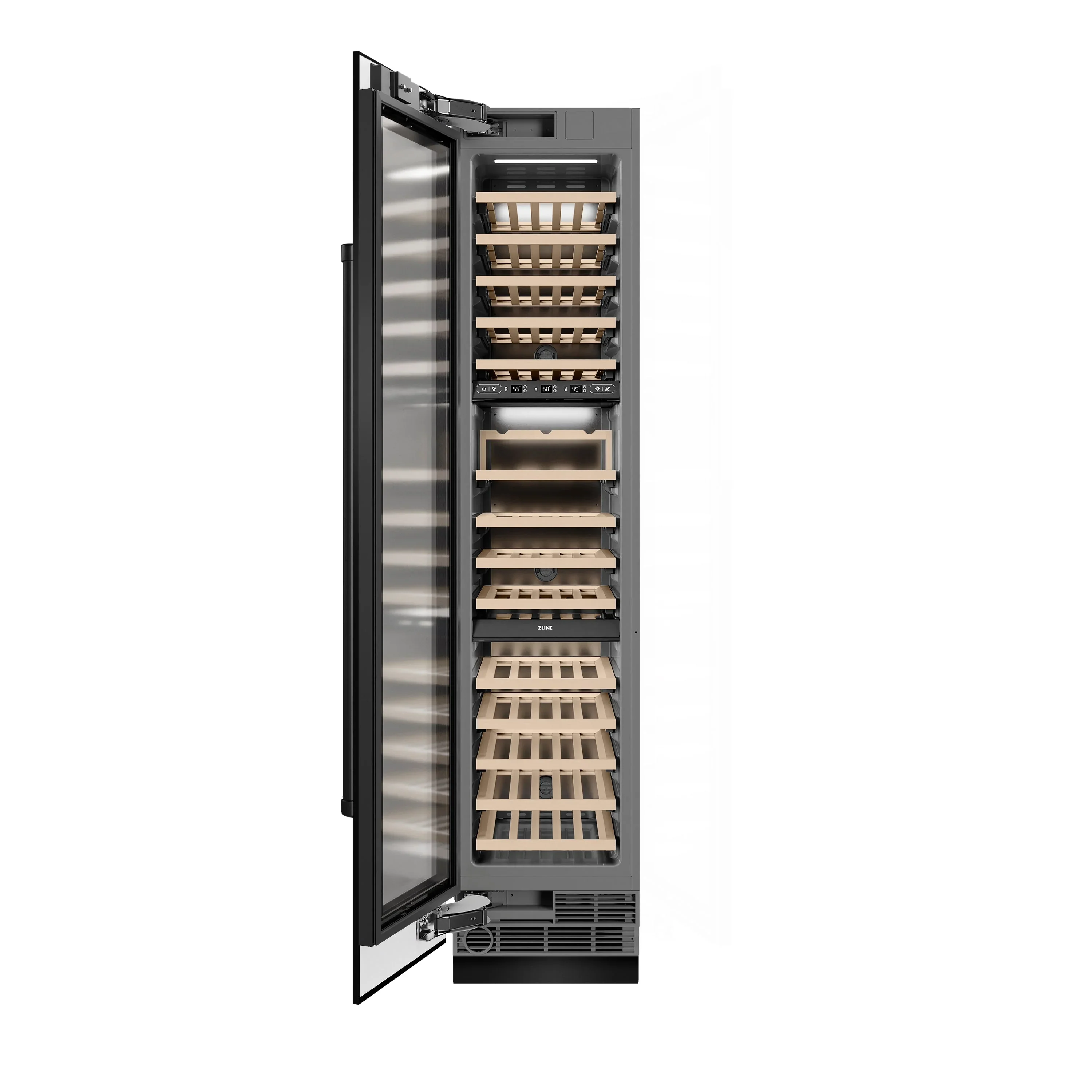 ZLINE 18-Inch 9.0 Cu. Ft. Triple Zone 68 Bottle Left Hinge Column Wine Cooler in Black Stainless Steel (RCWVL-BS-18) - Image 2