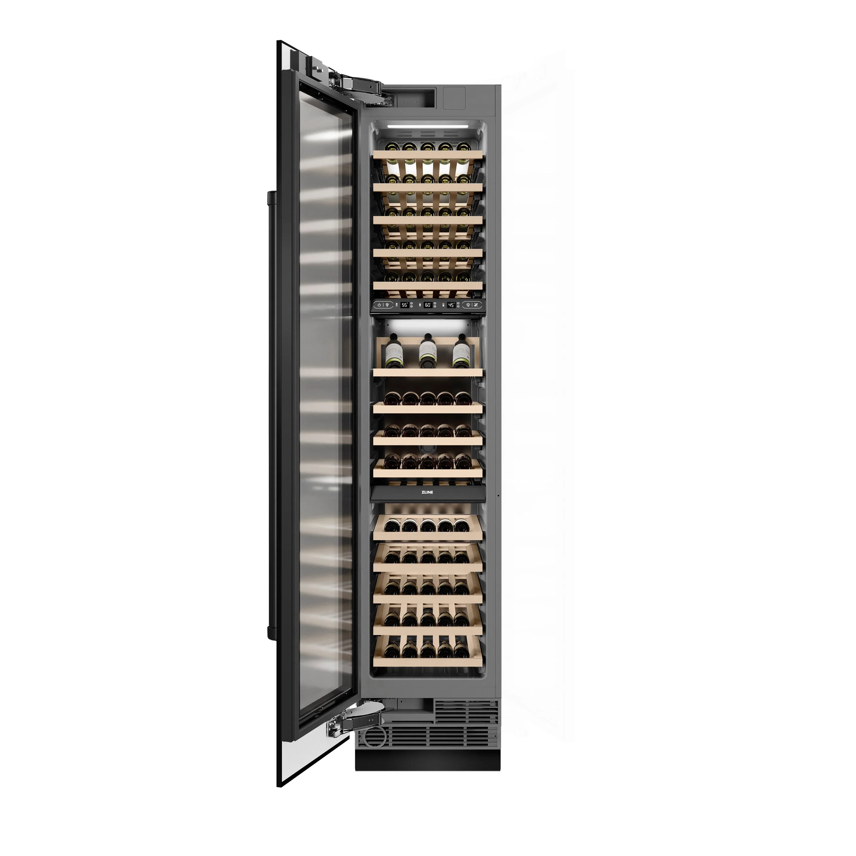 ZLINE 18-Inch 9.0 Cu. Ft. Triple Zone 68 Bottle Left Hinge Column Wine Cooler in Black Stainless Steel (RCWVL-BS-18) - Image 5