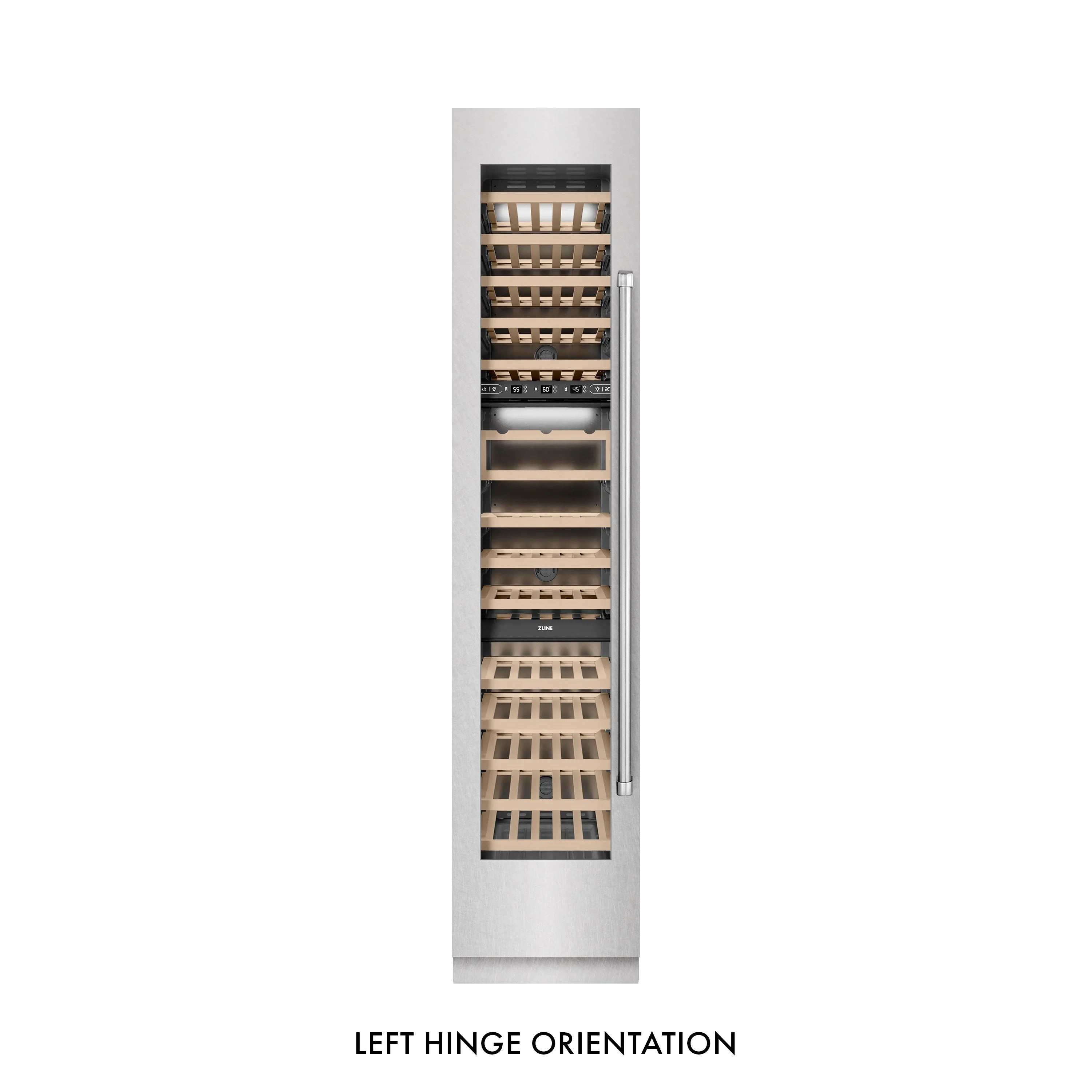 ZLINE 18-Inch 9.0 Cu. Ft. Triple Zone 68 Bottle Left Hinge Column Wine Cooler in Satin Stainless Steel (RCWVL-SN-18) - Image 3
