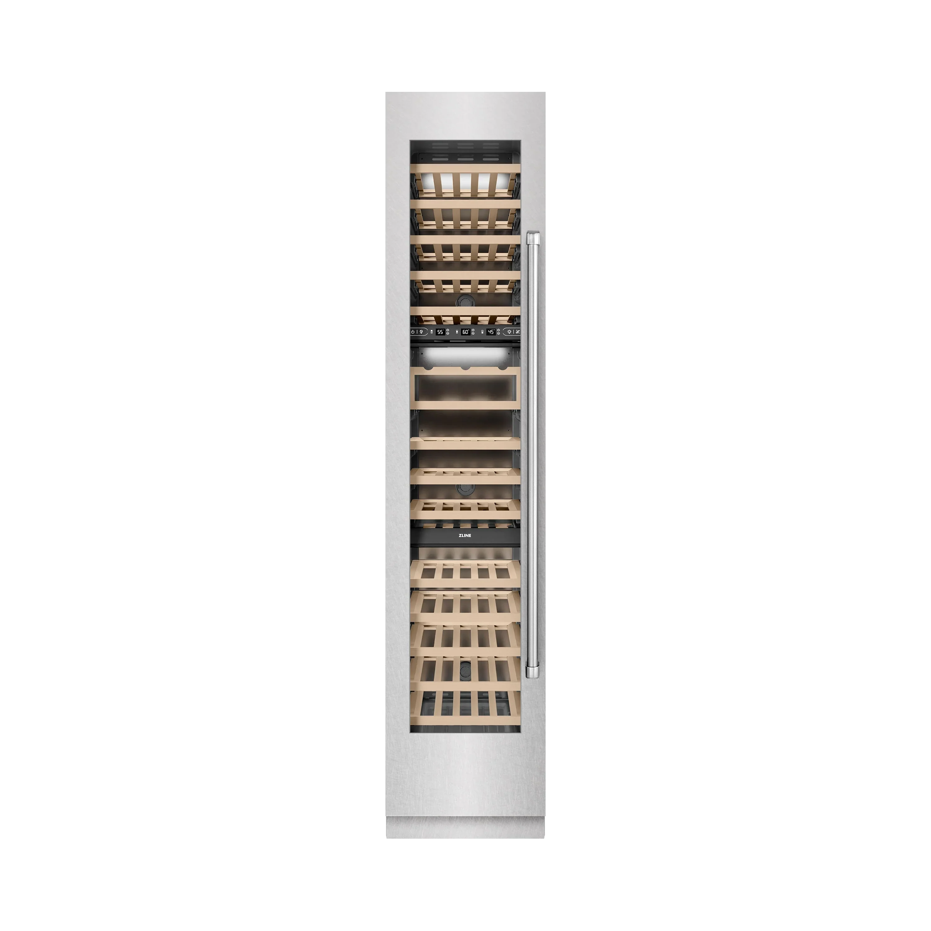 ZLINE 18-Inch 9.0 Cu. Ft. Triple Zone 68 Bottle Left Hinge Column Wine Cooler in Satin Stainless Steel (RCWVL-SN-18) - Image 4