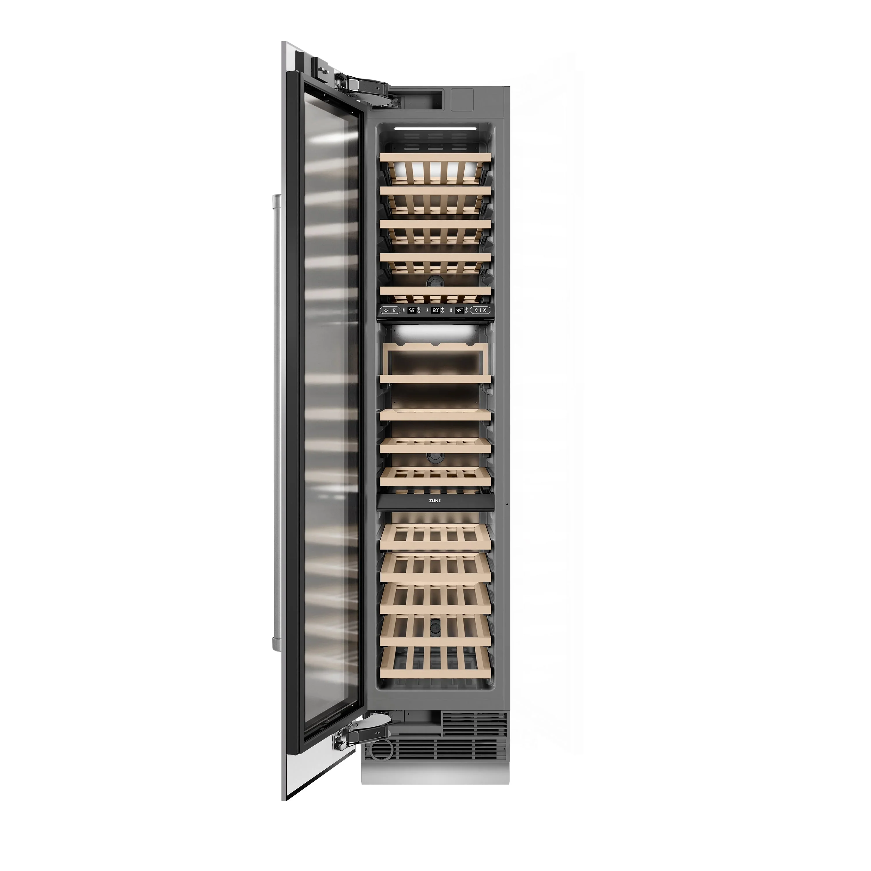 ZLINE 18-Inch 9.0 Cu. Ft. Triple Zone 68 Bottle Left Hinge Column Wine Cooler in Stainless Steel (RCWVL-304-18) - Image 3
