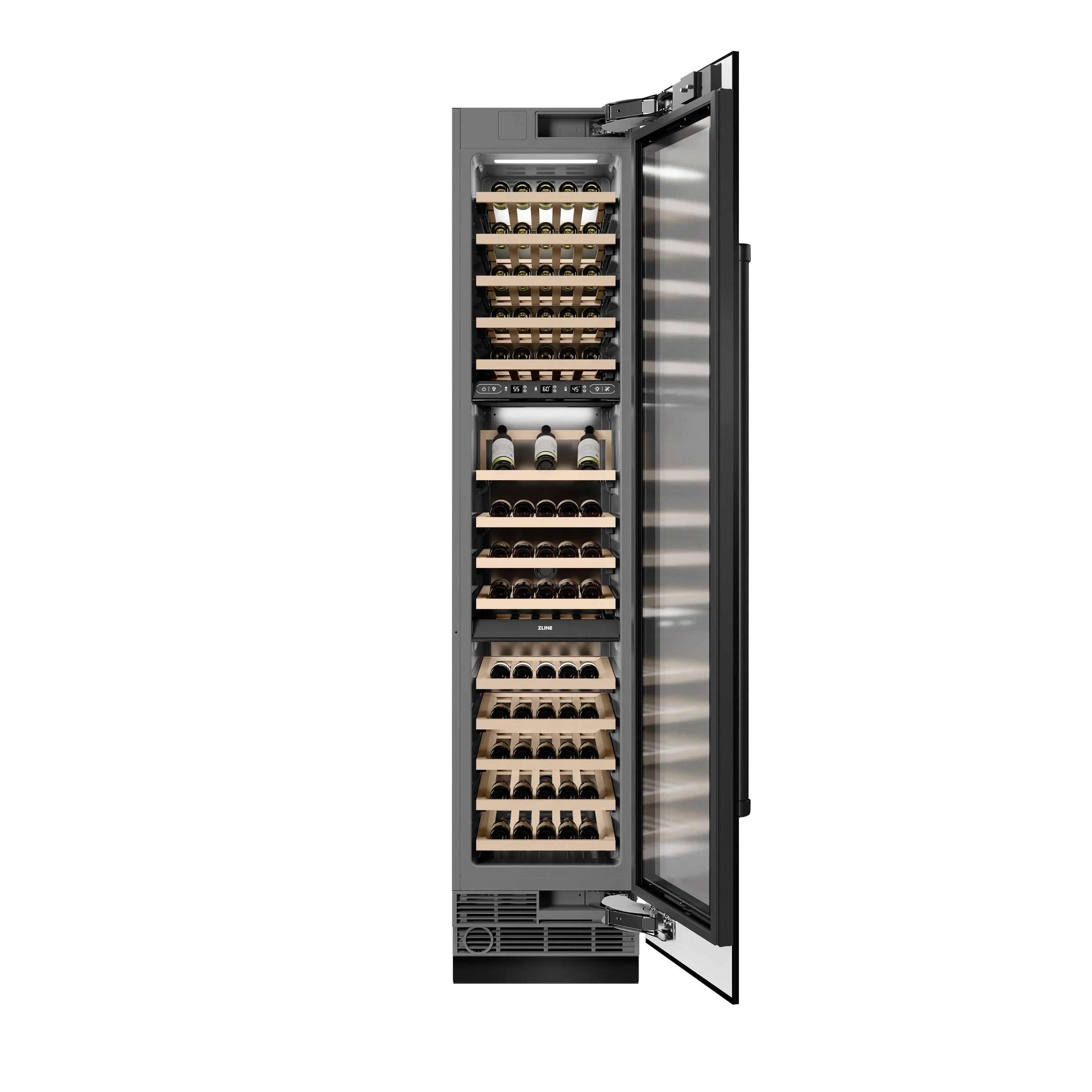 ZLINE 18-Inch 9.0 Cu. Ft. Triple Zone 68 Bottle Right Hinge Column Wine Cooler in Black Stainless Steel (RCWVR-BS-18) - Image 2