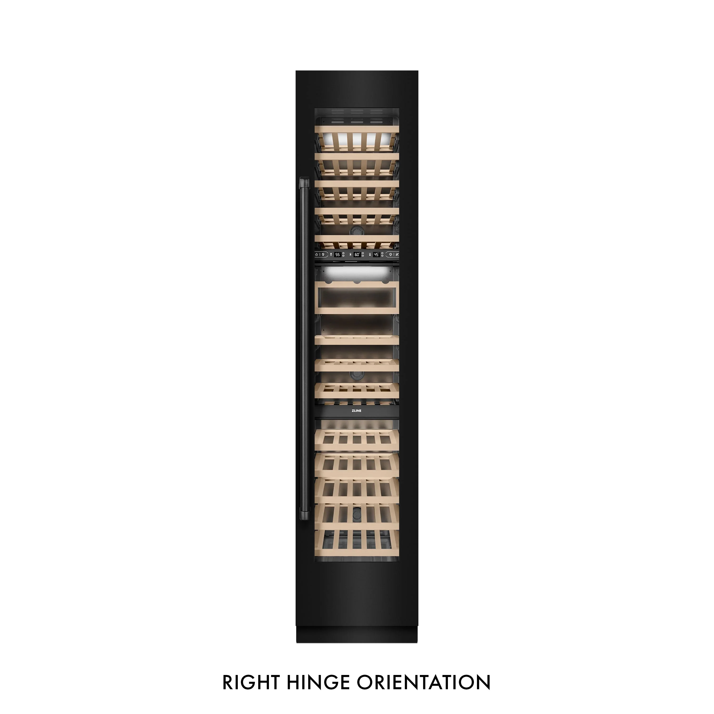 ZLINE 18-Inch 9.0 Cu. Ft. Triple Zone 68 Bottle Right Hinge Column Wine Cooler in Black Stainless Steel (RCWVR-BS-18) - Image 5