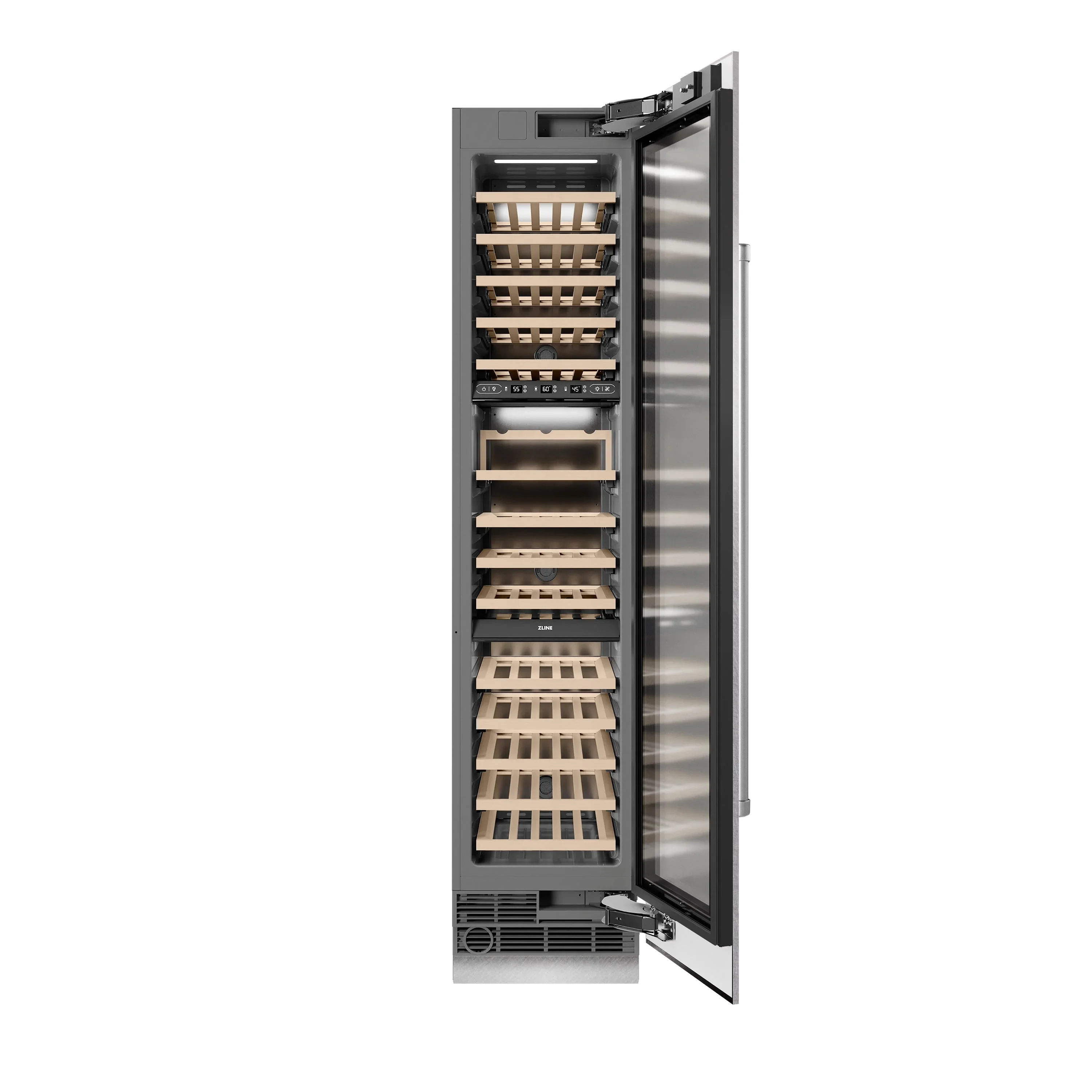 ZLINE 18-Inch 9.0 Cu. Ft. Triple Zone 68 Bottle Right Hinge Column Wine Cooler in Satin Stainless Steel (RCWVR-SN-18) - Image 2