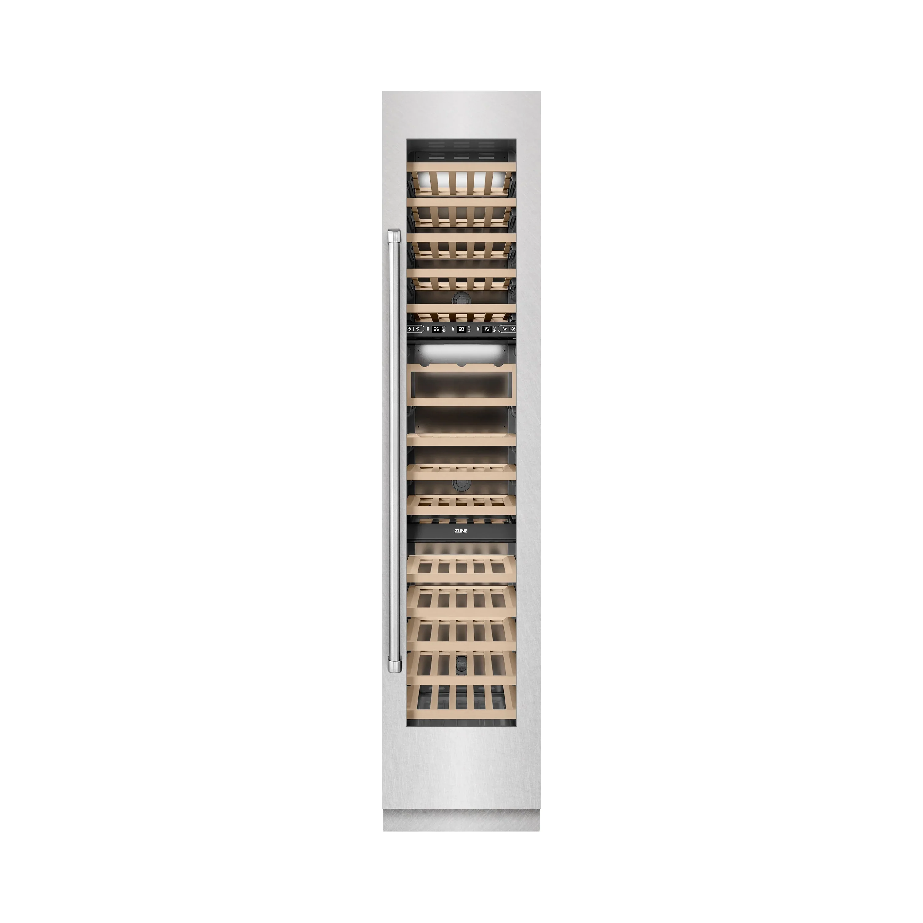 ZLINE 18-Inch 9.0 Cu. Ft. Triple Zone 68 Bottle Right Hinge Column Wine Cooler in Satin Stainless Steel (RCWVR-SN-18) - Image 4