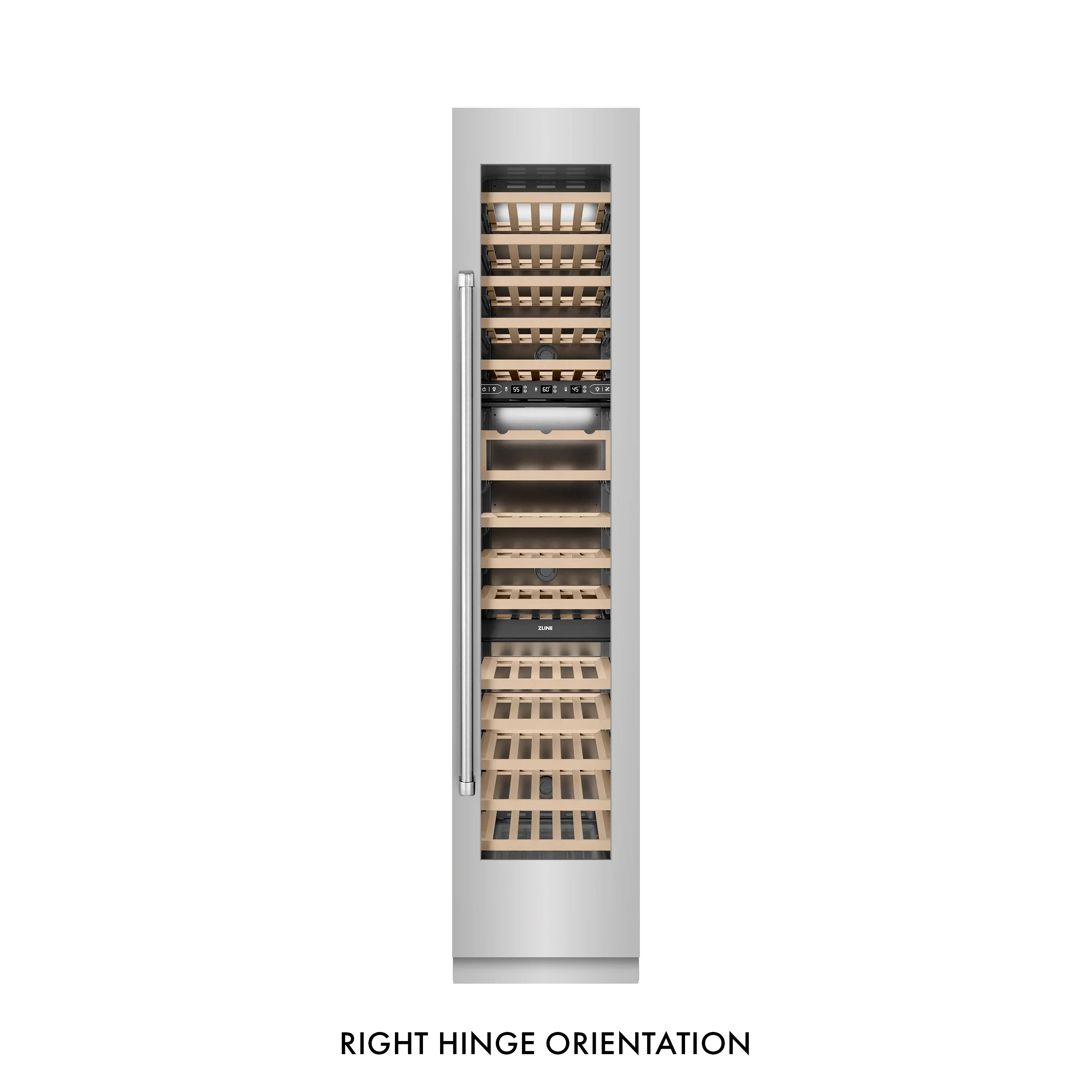 ZLINE 18-Inch 9.0 Cu. Ft. Triple Zone 68 Bottle Right Hinge Column Wine Cooler in Stainless Steel (RCWVR-304-18) - Image 4