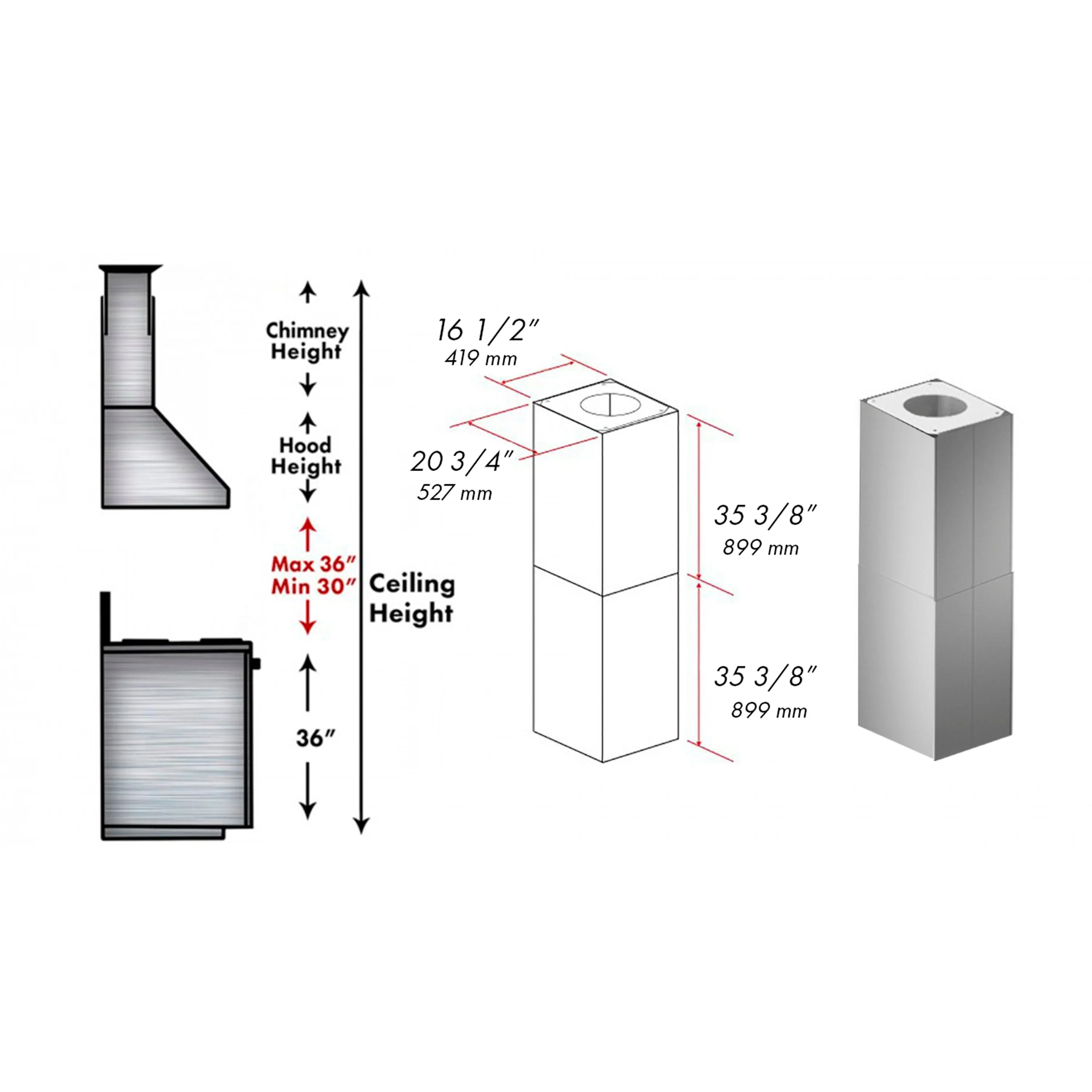 ZLINE 2-Piece 36-Inch Chimney Extensions for Island Mount Outdoor Grill Hood in Stainless Steel (2PEXT-GOi36) - Image 2