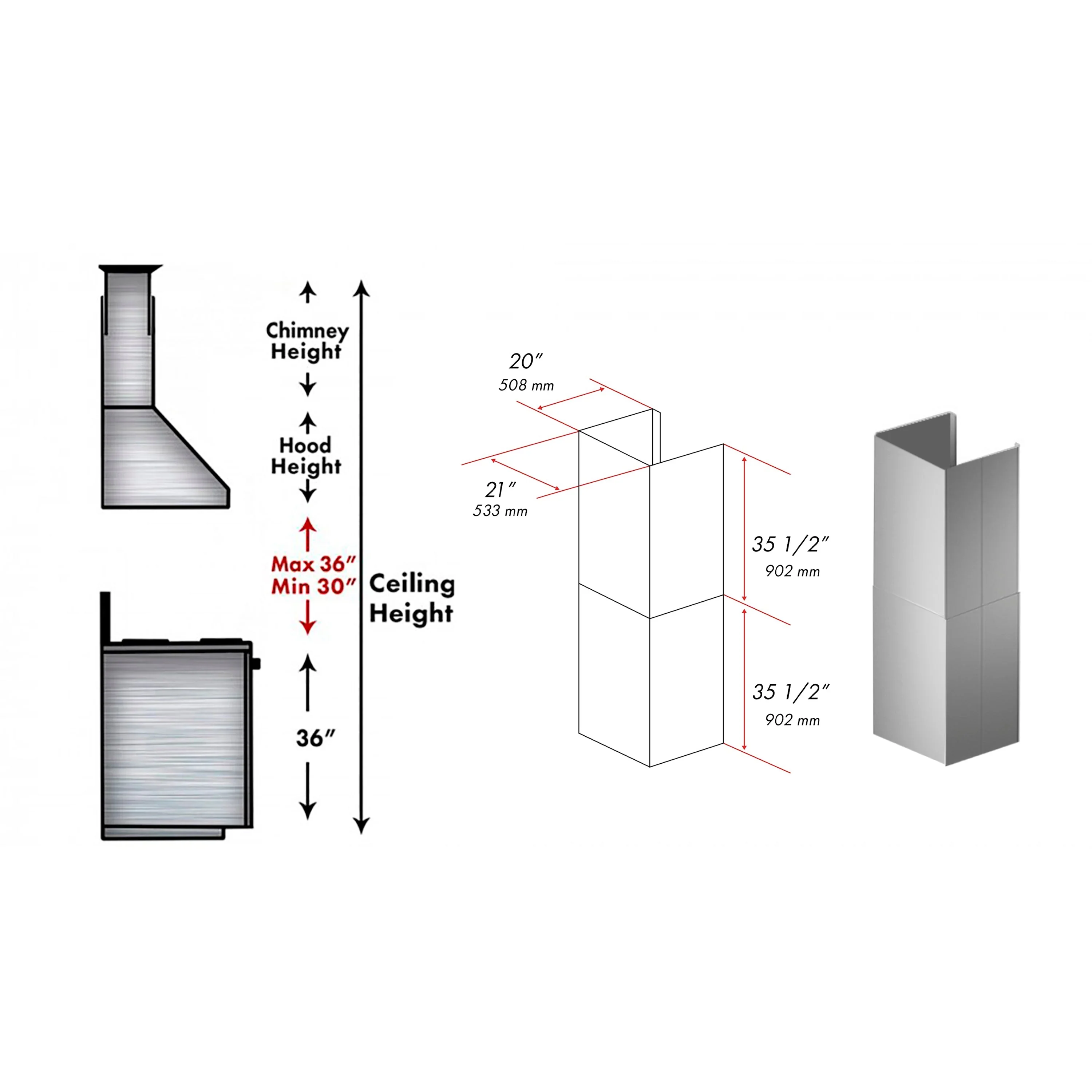 ZLINE 2-Piece 36-Inch Chimney Extensions for Wall Mount Outdoor Grill Hood in Stainless Steel (2PEXT-GOW36) - Image 2