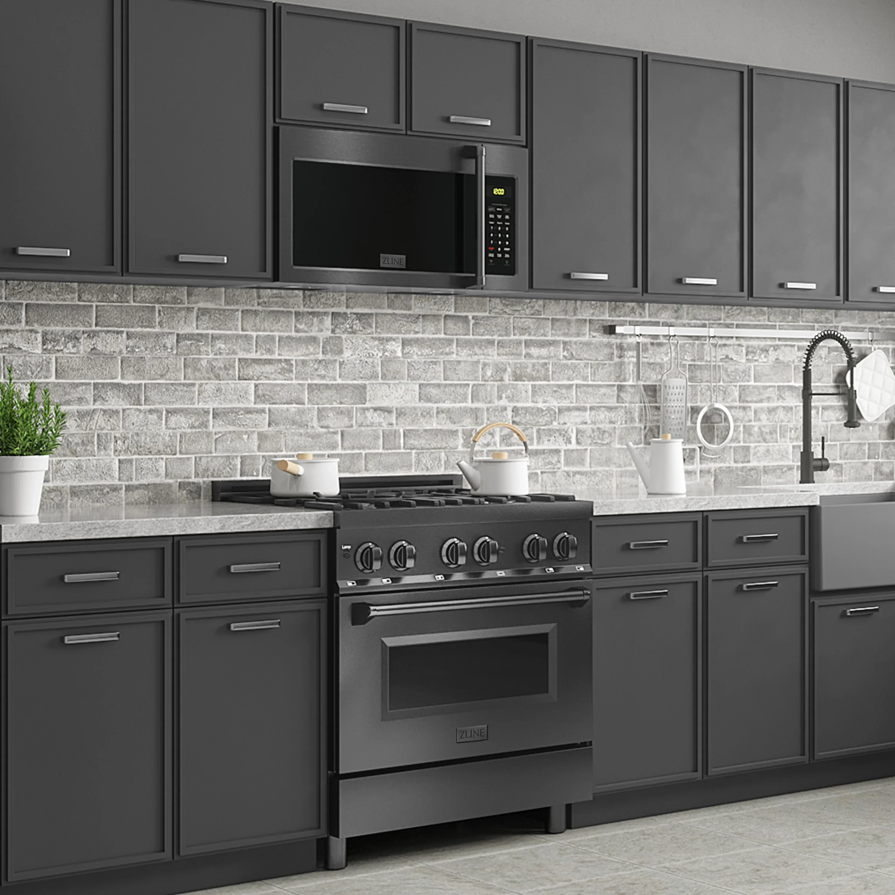 ZLINE 2-Piece Appliance Package - 30-Inch Dual Fuel Range & Over-the-Range Microwave in Black Stainless Steel - Image 28